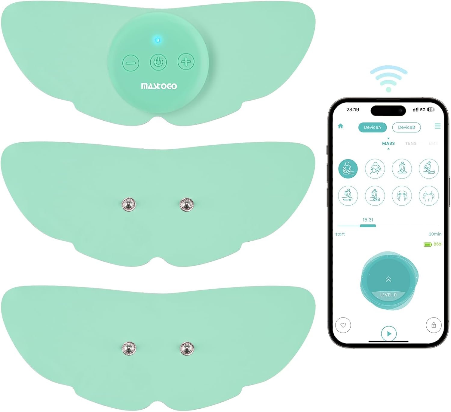Wireless Tens Unit Muscle Stimulator for Pain Relief, 26 Mode 25 Intensity APP Controlled Bluetooth Wireless TENS & EMS Muscle Stimulator – Used to Relieve Pain in All Parts of The Body (Green)