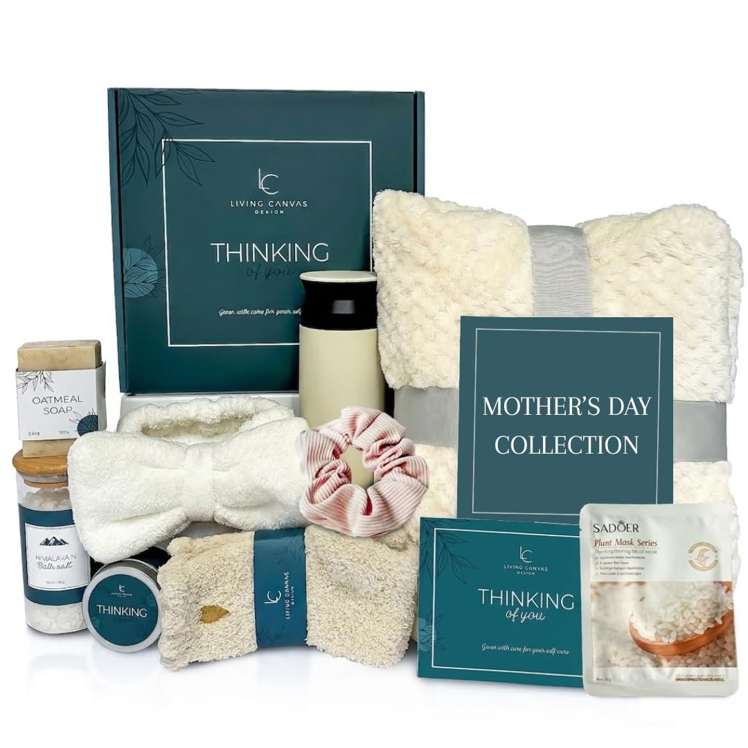 Mother’s Day Gifts for Mom – 11pc Luxury Spa Gift Basket for Women, Wife, Grandma, Relaxing Self Care Set with Throw Blanket, Insulated Tumbler, Oatmeal Soap & Candle, Unique Birthday Gifts for Her