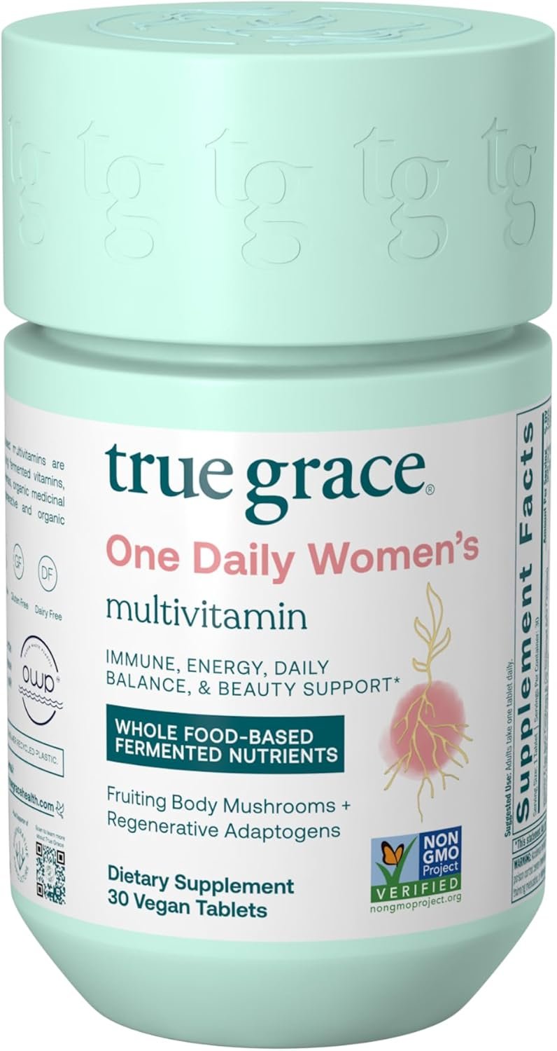 True Grace One Daily Women’s Multivitamin Fermented Minerals, Organic Adaptogens & Mushrooms Whole Body Balance, Immune, Energy, Beauty Support – Non-GMO, Gluten Free, Soy Free – 30 Vegan Tablets