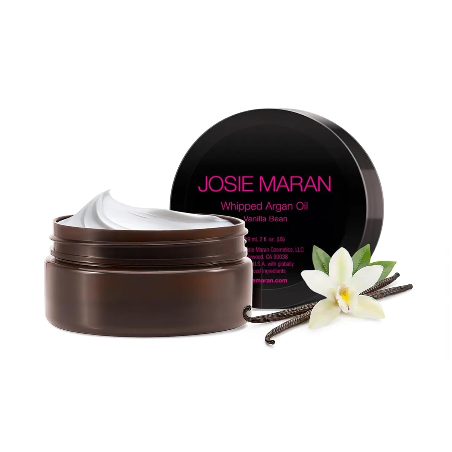Josie Maran Whipped Body Butter – Skin Firming Body Cream with Argan Oil, Whipped Shea Butter, Avocado Oil & Essential Fatty Acids – Radiance-Boosting Skincare – Vanilla Bean (2 Fl oz)