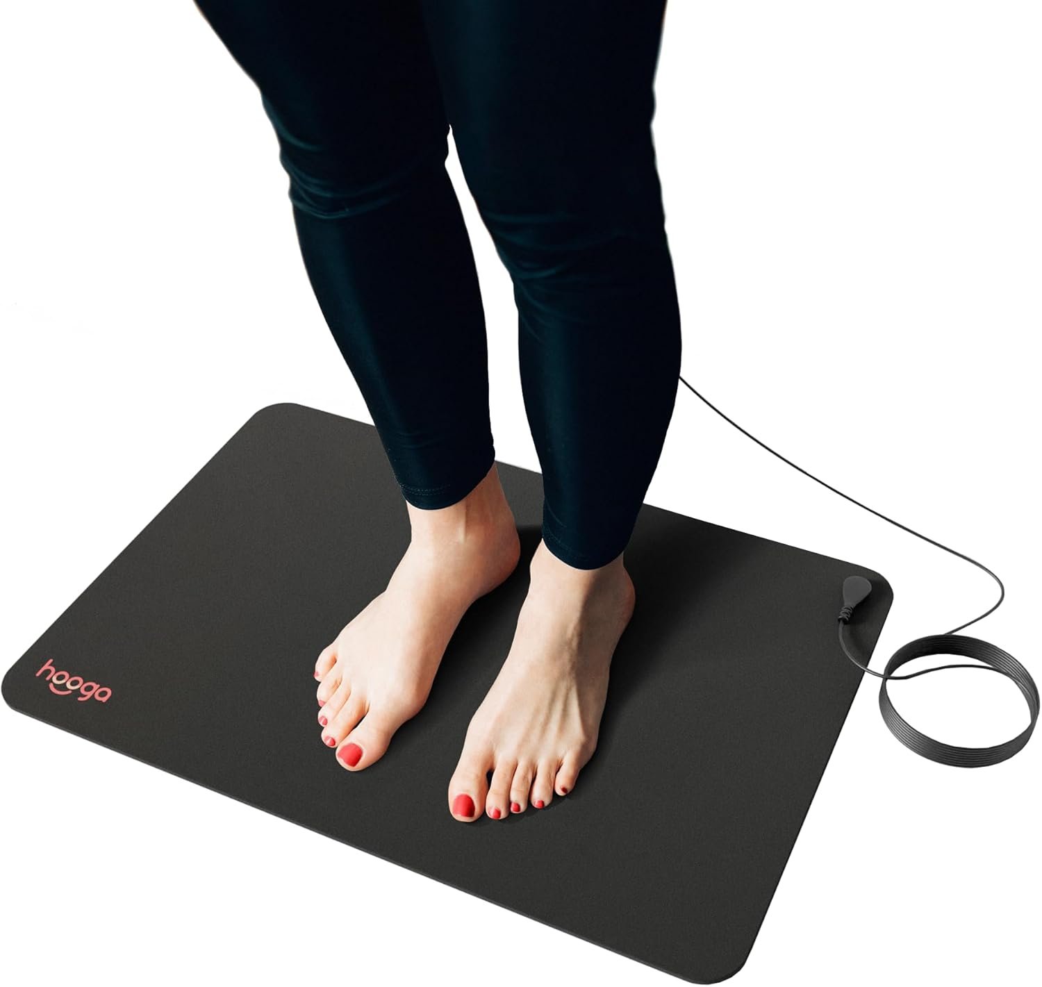 hooga Grounding Mat for Feet, Desk & Floor | Sleep, Stress Relief & Muscle Relaxation | 24″x16″ Conductive Carbon Pad | 15 Ft Cord | Non-Slip Rubber Backing | Indoor Grounding Mat
