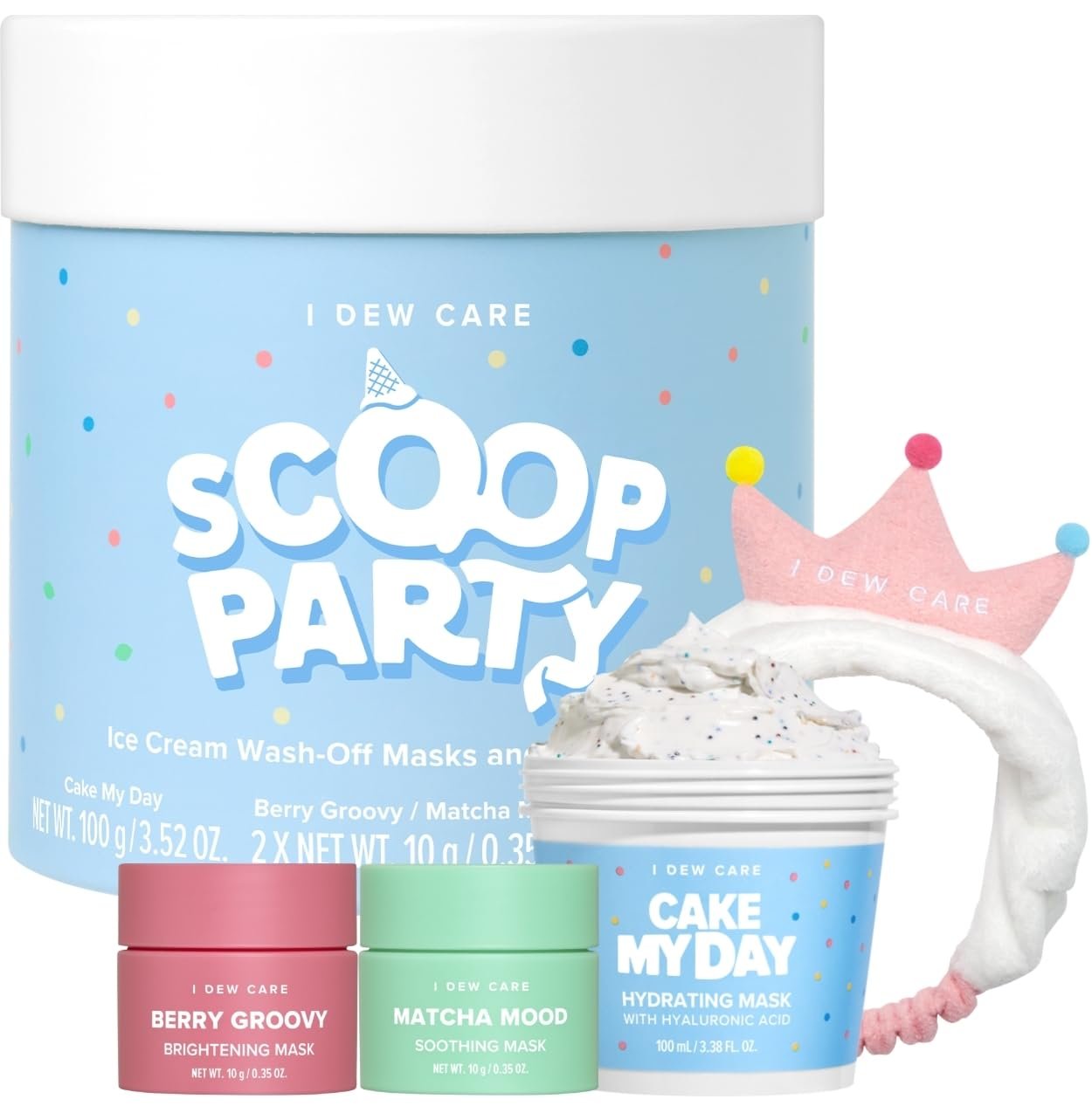 I DEW CARE Wash Off Face Mask Set – Scoop Party | Hyaluronic Acid Skincare Essentials, Moisturizing, Hydrating, Soothing, Exfoliating, Deep Cleansing Pore Refining, Stocking Stuffers, Gift Set