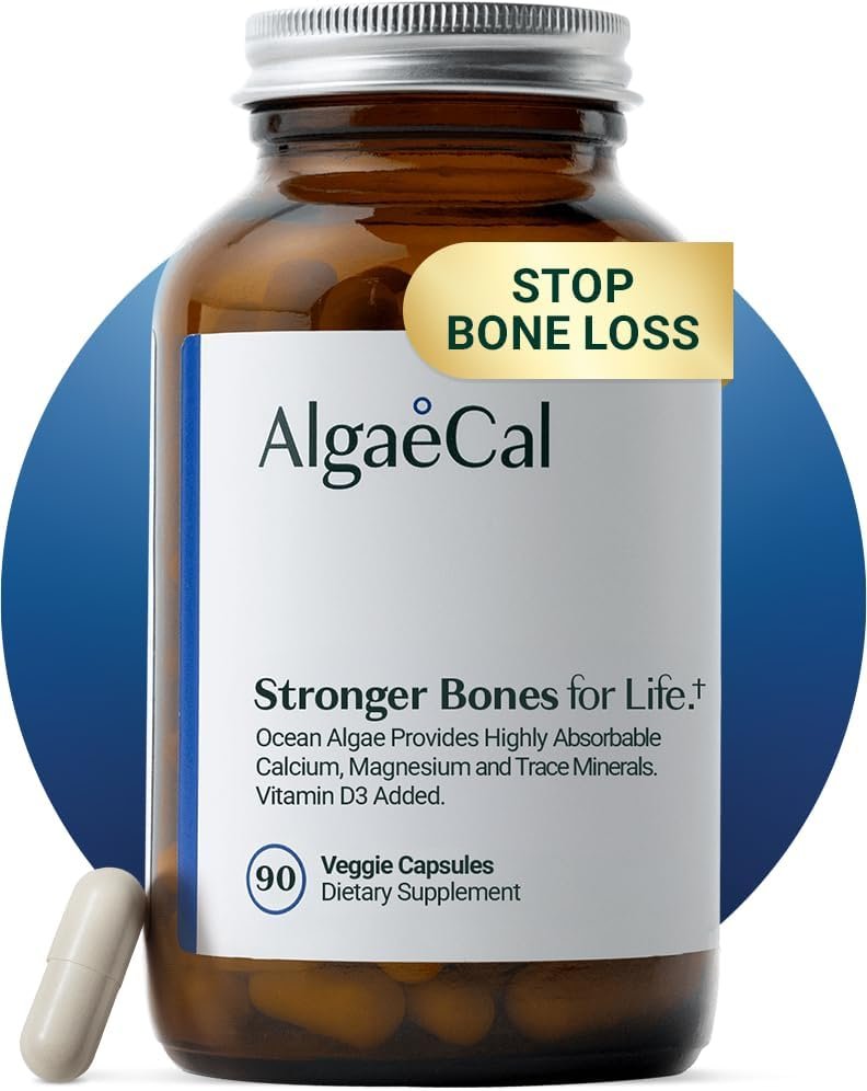 ALGAECAL – Plant Based Calcium Supplement for Women & Men – Organic Calcium 750mg with Vitamin D3 1000 IU, 13 Minerals for Bone Strength, Bone Health Support, 90 Veggie Caps (1 Pack)