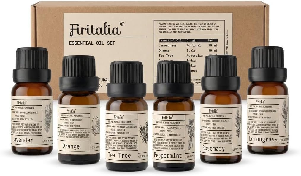 Natural Essential Oils Set – Pure Scents for Wellness: Lavender, Peppermint, Rosemary, Lemongrass, Orange, Tea Tree – 10ml Each