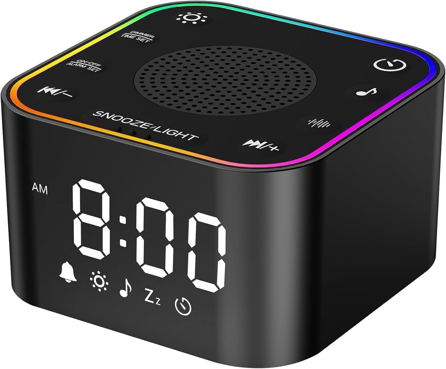 Sound Machine with Alarm Clock: 30 Non-Looping Sleep Sounds – White Noise Alarm Clock for Natural Wake Up – Adjustable Volume & Light, Memory Function, Sleep Timer (Black)