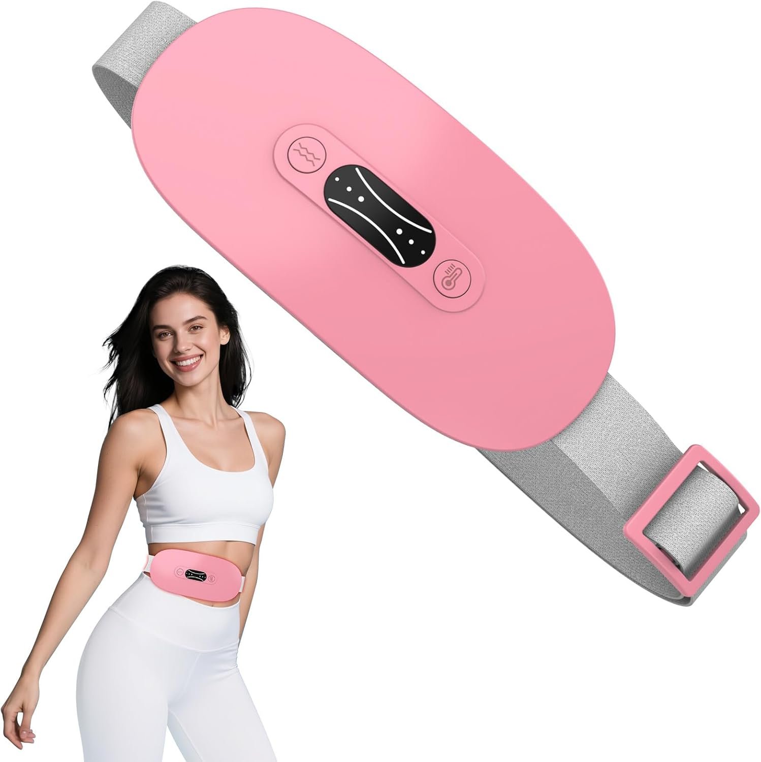 LISACOOL Portable Ccordless Heating Pad for Period Cramps Electric Waist Belt Device Portable Heatings Pad with 3 Heat Levels and 3 Massage Modes Birthday Gifts for Women and Girls (Pink)
