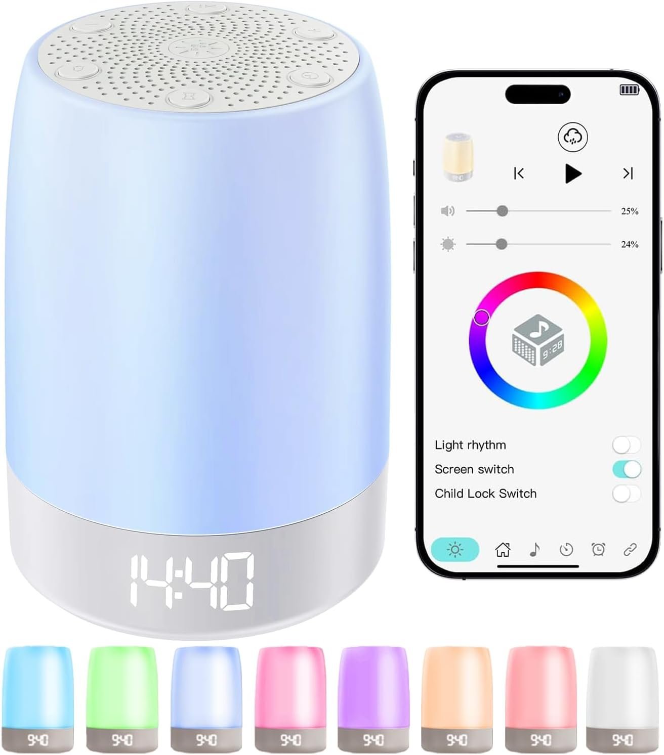 Sound Machine White Noise Machine with 32 Soothing Sounds, Bluetooth Speaker Alarm Clocks for Bedrooms with Wake up Light, Night Light for Kids, App Control Birthday Gifts for Teenage Girls Boys Women