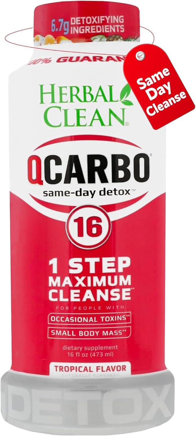 Herbal Clean Qcarbo16 Same-Day Detox Cleanse Drink (16 fl oz) – Tropical Flavor Full Body Cleanse* Detox Drink for Moderate Toxin Level*, Vitamin B2 and Vitamin B12 for Men & Women