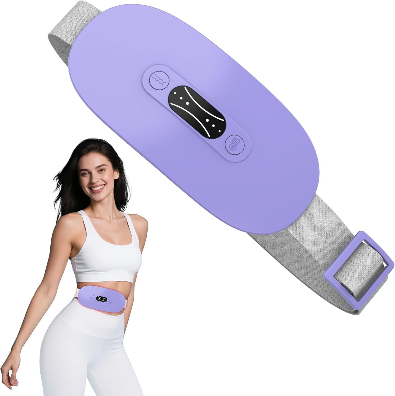 LISACOOL Portable Ccordless Heating Pad for Period Cramps Electric Waist Belt Device Portable Heatings Pad with 3 Heat Levels and 3 Massage Modes Birthday Gifts for Women and Girls (Purple)