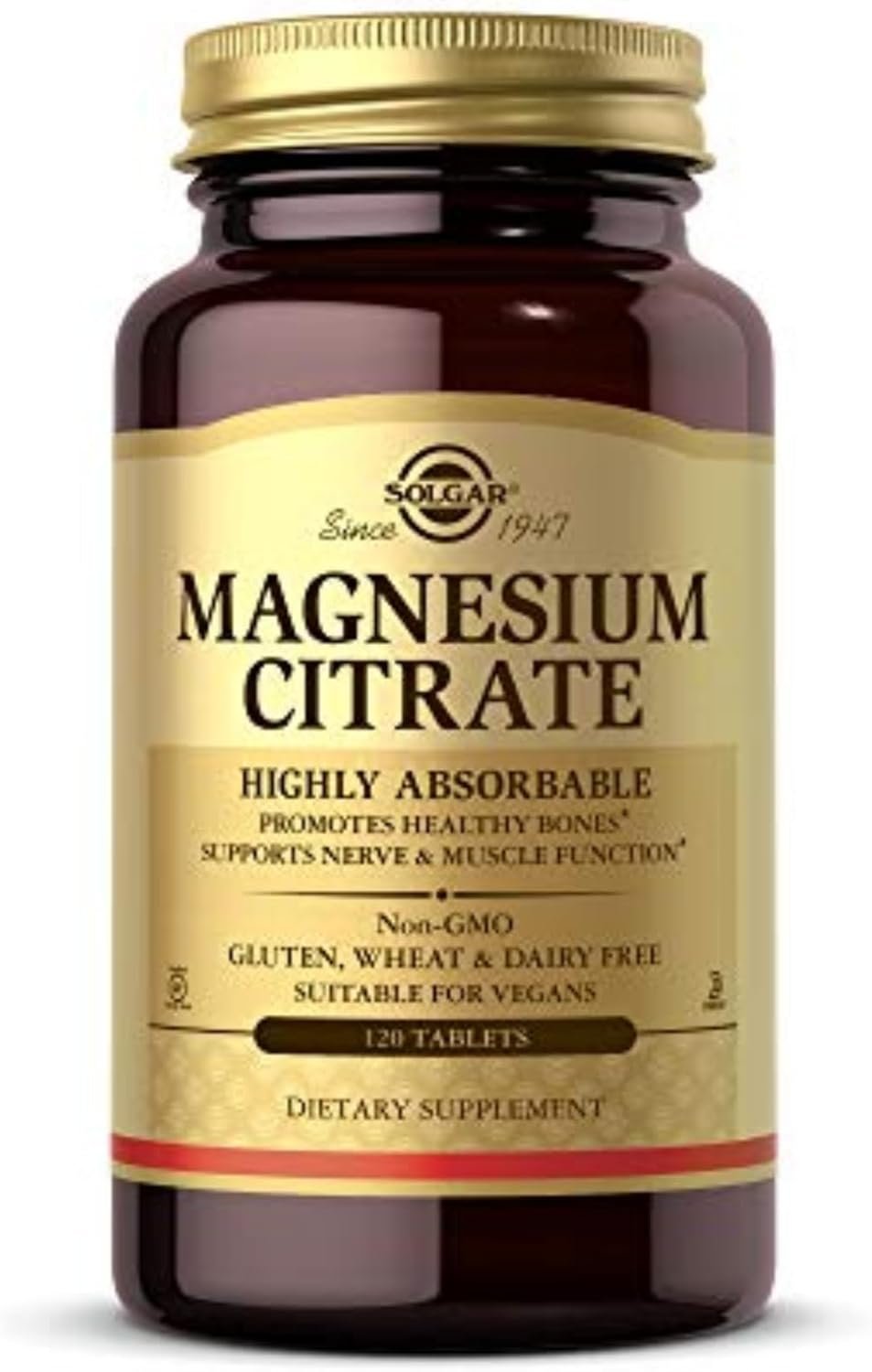 Solgar Magnesium Citrate, 120 Tablets – Promotes Healthy Bones – Supports Nerve & Muscle Function – Non GMO, Vegan, Gluten Free, Dairy Free, Kosher – 60 Servings, Standard Packaging