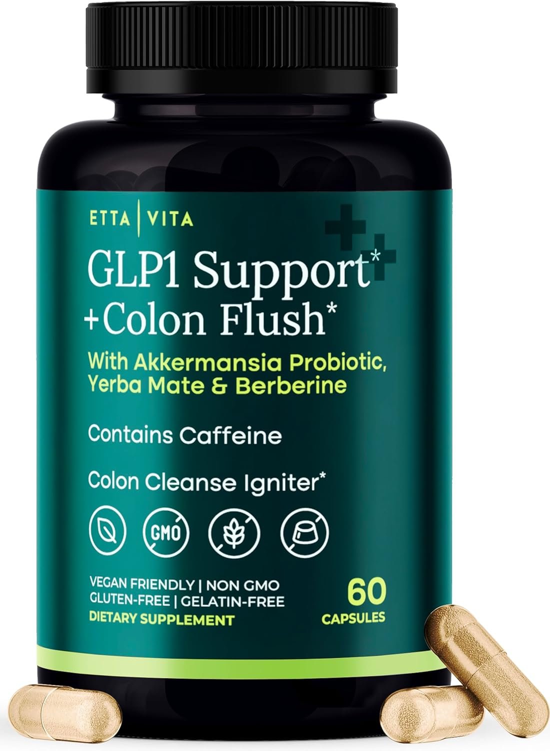 GLP-1 Support + Colon Cleanse – Weight Loss, Gut Health & Energy – Appetite Suppressant & Fat Burner – Berberine, Akkermansia Probiotic, Yerba Mate, Psyllium Husk, Senna Leaf – Women & Men, 60capsules
