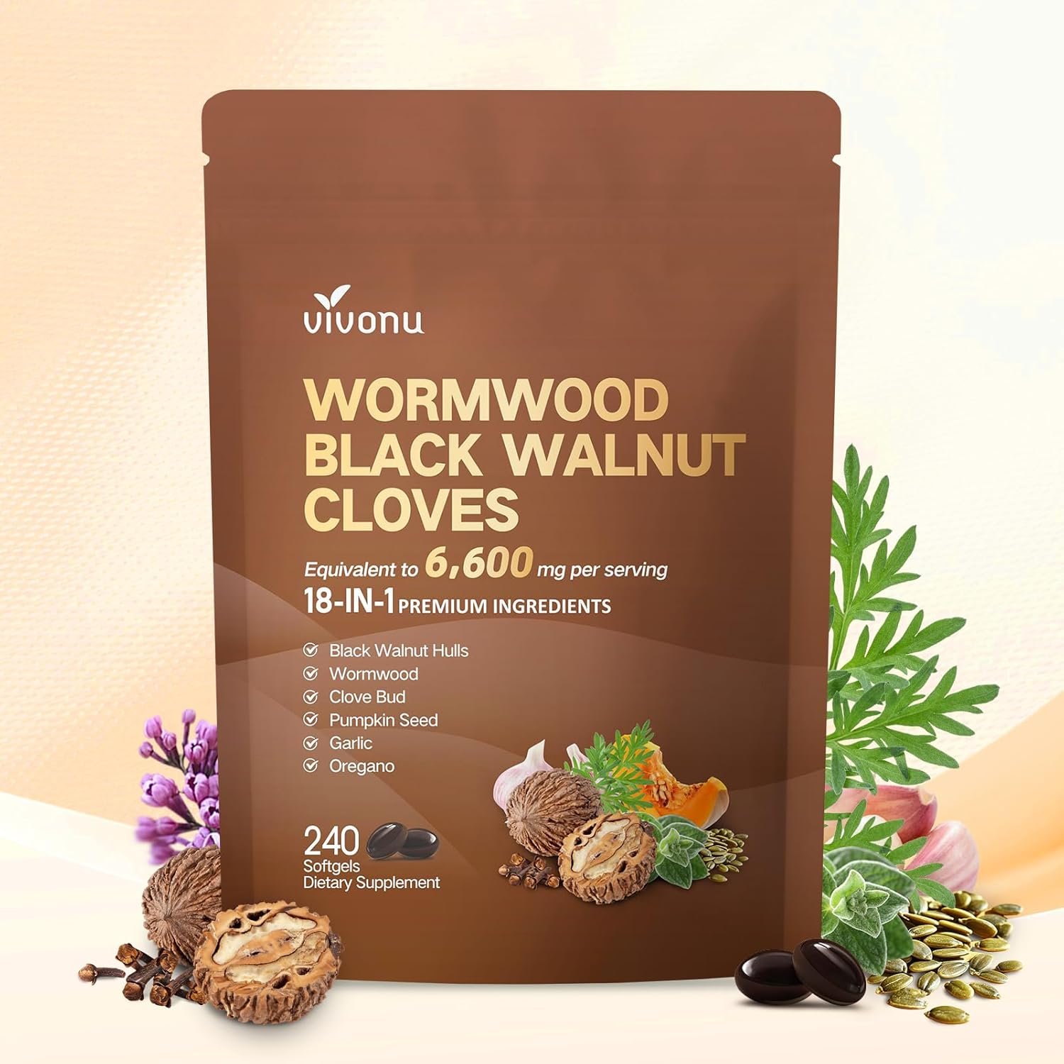 18-in-1 Black Walnut Wormwood Cleanse for Humans, 80 Day Supply, Serving, Rapid Gut Cleanse & Digestive Health with Clove, Garlic, Turmeric, Pumpkin Seed, Oregano, Berberine & More 240 Softgels