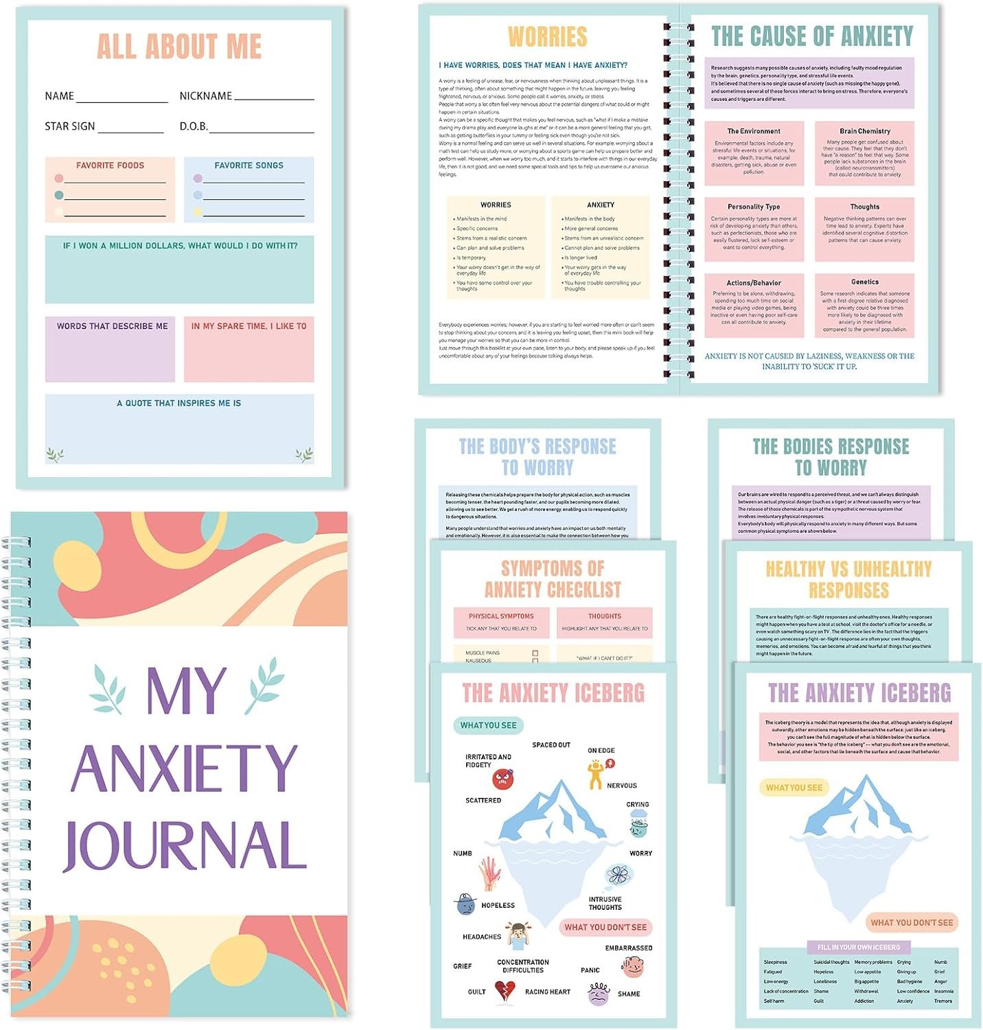 TaoBary Anxiety Journal Guided Anxiety Relief Notebook Cbt Therapy Mental Health Journal, Guided Prompts & Self-care Checklist, Wellness Workbook to Manage Emotions, Stop Worrying