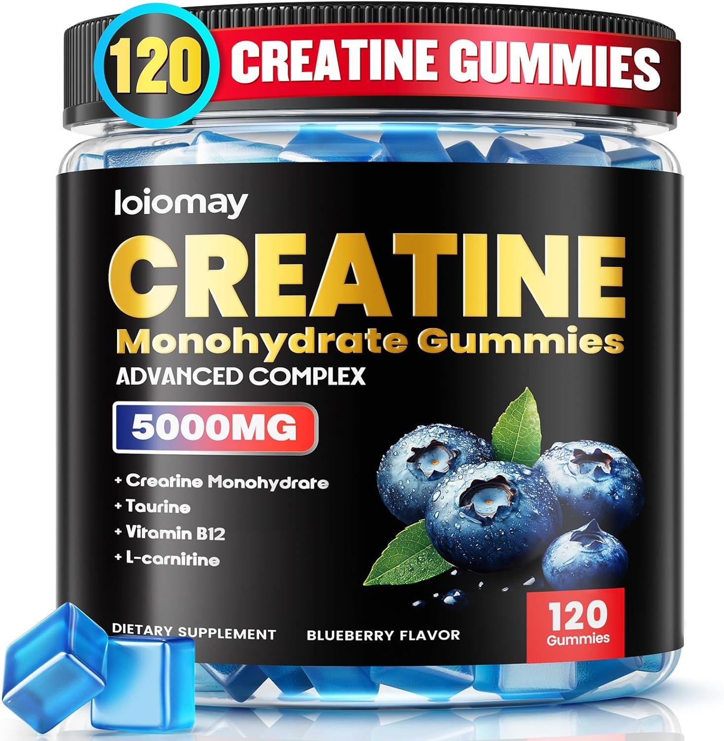 Creatine Gummies for Men & Women, 5-in-1 Complex with Taurine, L-Carnitine, Vitamin B12 & B6 Support Muscle, Recovery, 5g Creatine Monohydrate Gummies Post & Pre Workout Supplements, 120 Count