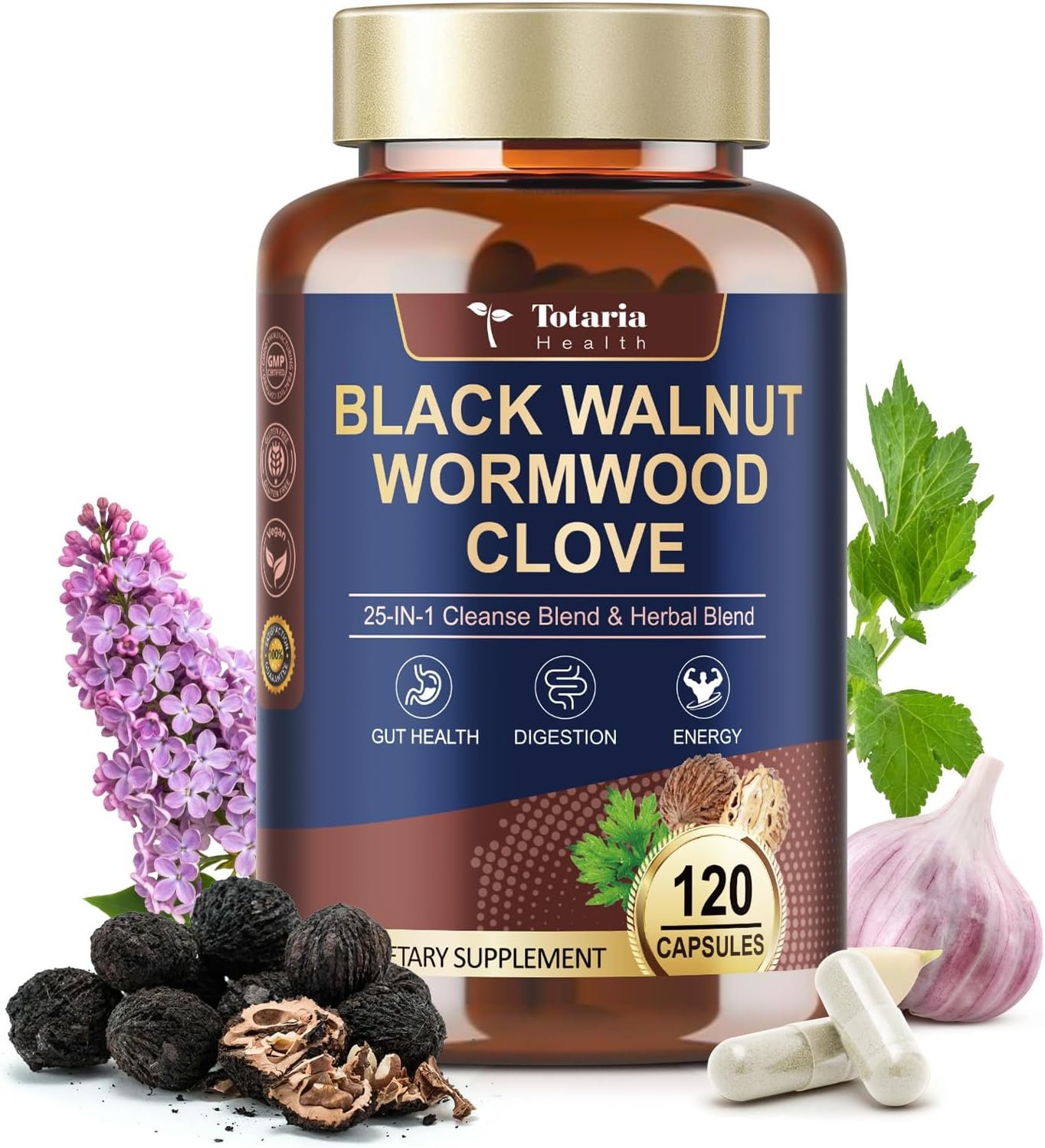 Totaria 120 Counts 25-in-1 Wormwood Black Walnut Clove Cleanse for Humans Capsules – Gut Cleanse & Digestive & Liver Health with Clove Pumpkin Seed Oil Garlic Oregano – Herbal Vegan Capsules