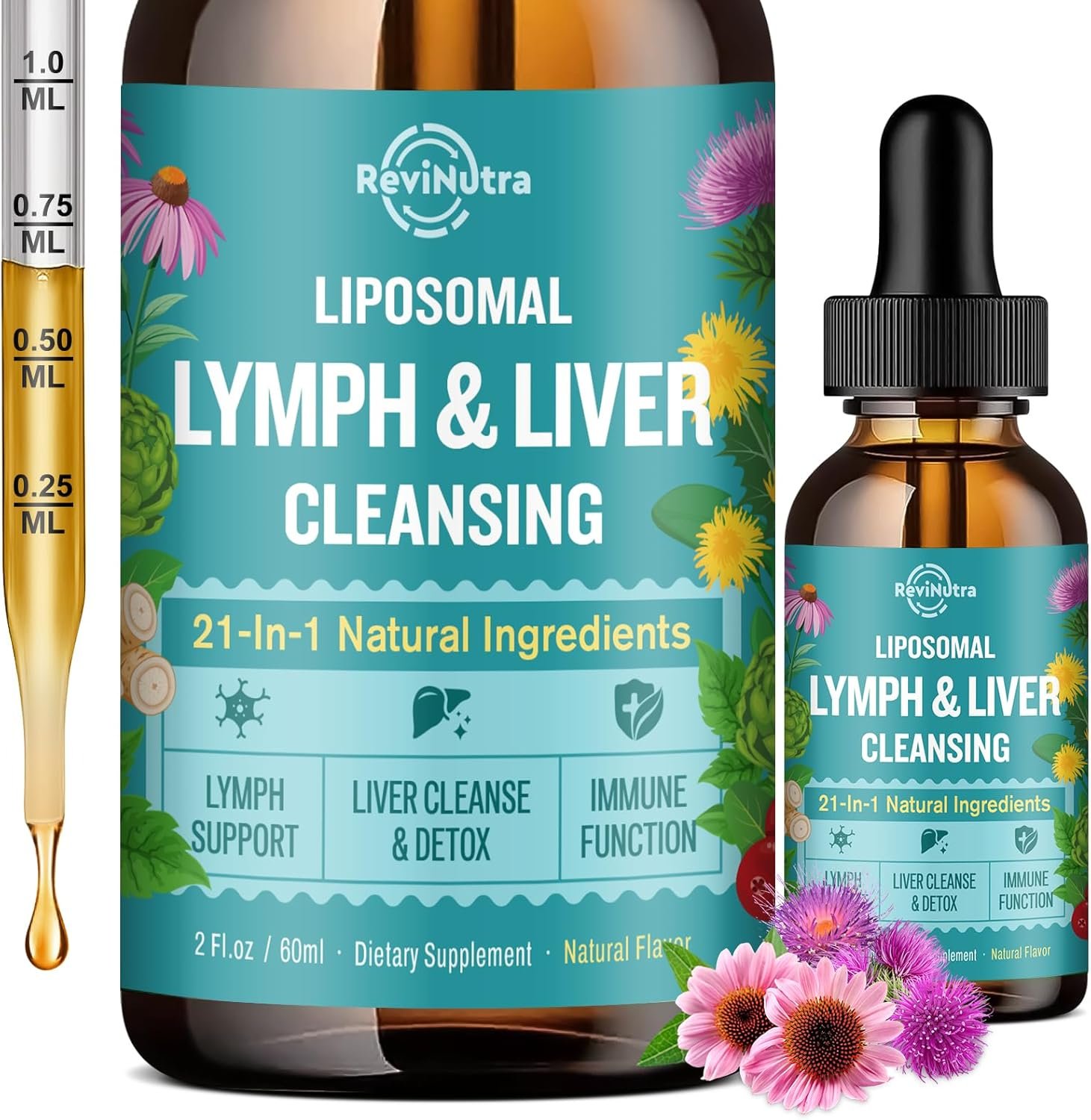 Liposomal Lymphatic Drainage Drops, Liver Cleanse Detox & Repair Liquid Supplement with Milk Thistle, Dandelion, Burdock Root & Echinacea – Lymph & Liver Detox, Antioxidant, Natural Flavor 2 Fl Oz