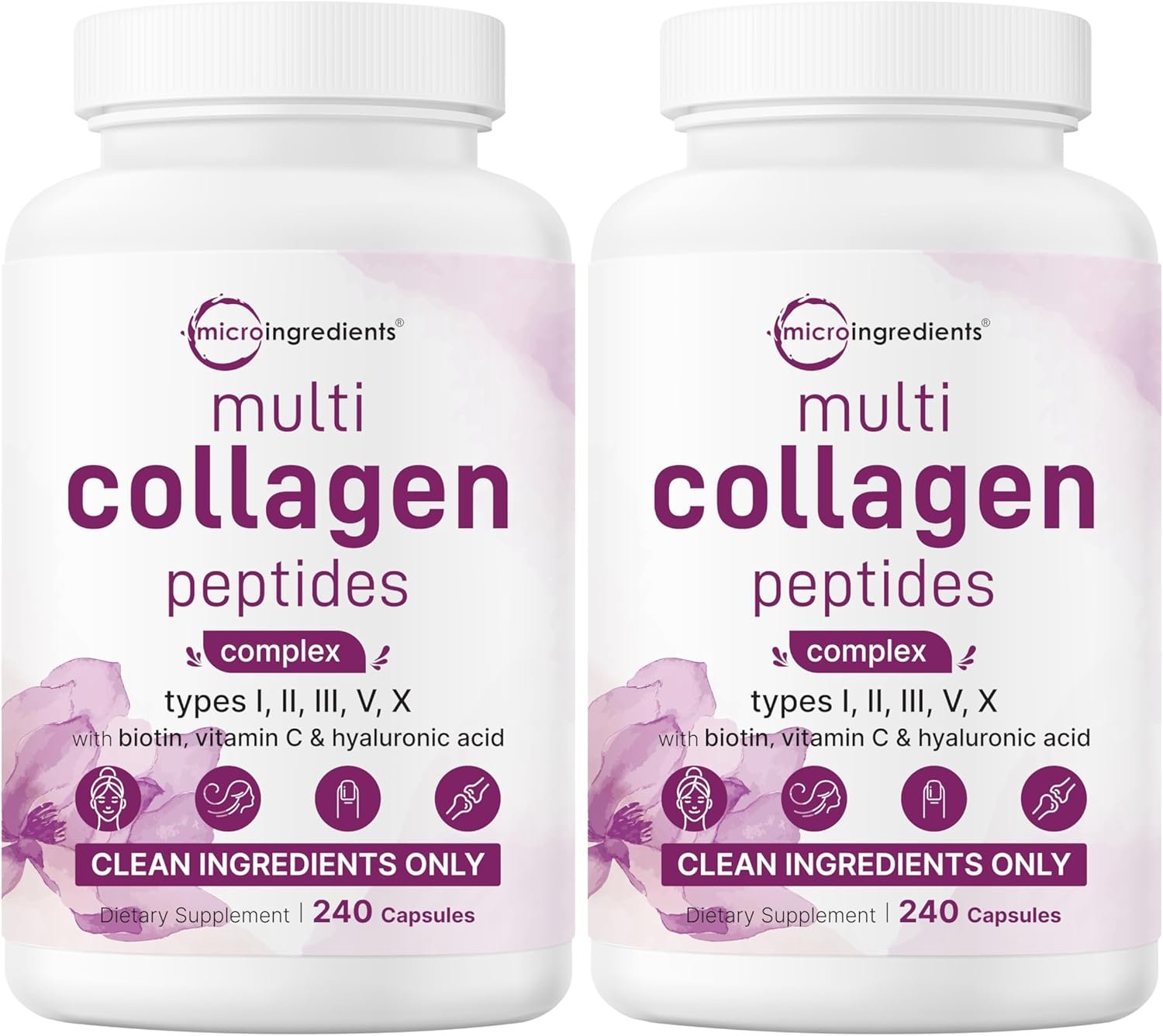 Micro Ingredients 2 Pack Multi Collagen Pills for Women & Men, 480 Capsules | Type I, II, III, V, X | Hydrolyzed Protein Peptides with Biotin, Hyaluronic Acid, & Vitamin C | Keto & Paleo Friendly
