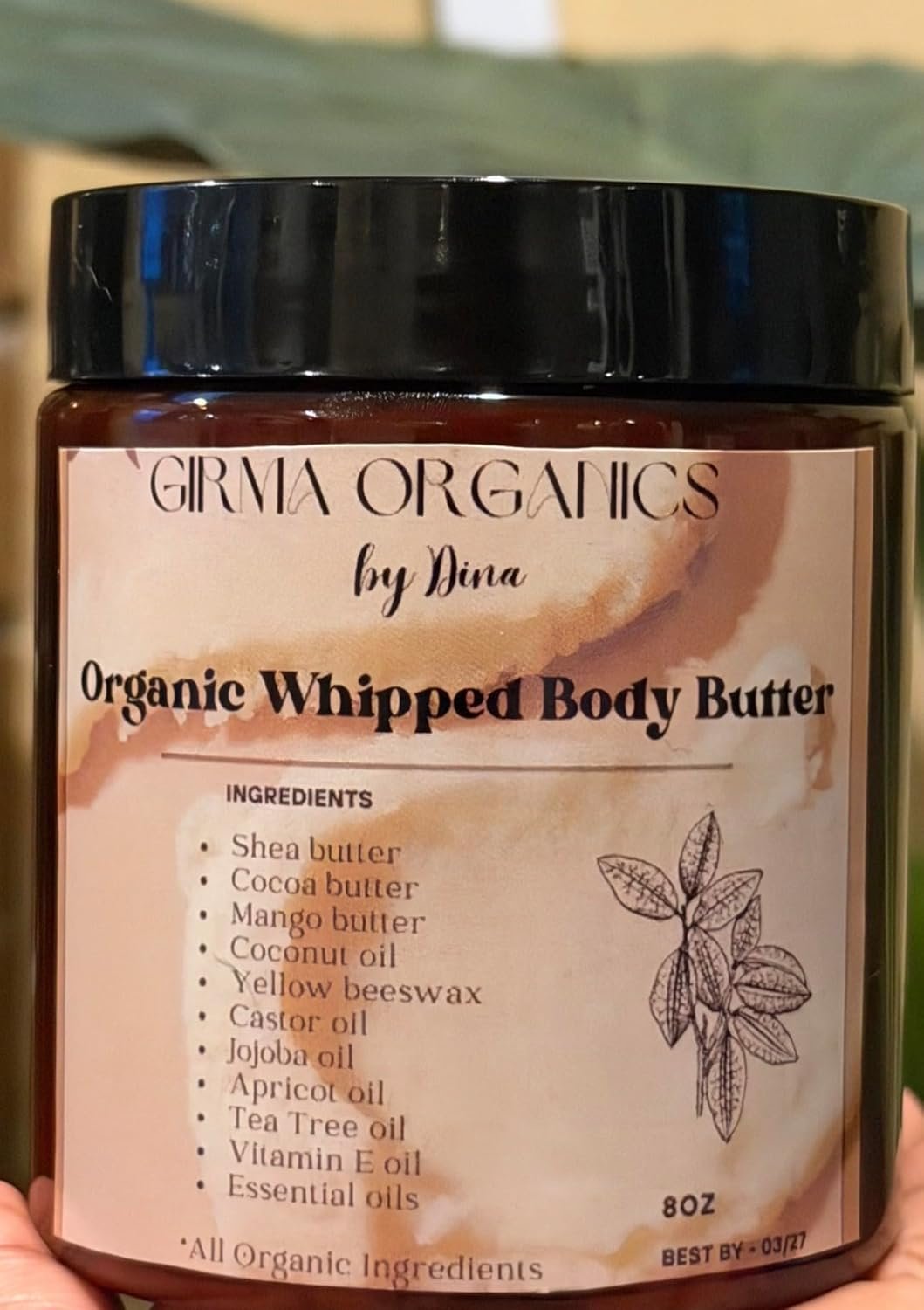 Organic Whipped Body Butter : Made from 100% Organic Shea, Cocoa, Mango butter, Coconut, Jojoba, Apricot, Tea Tree & Vitamin E Oil : No chemicals or Additives: For all ages