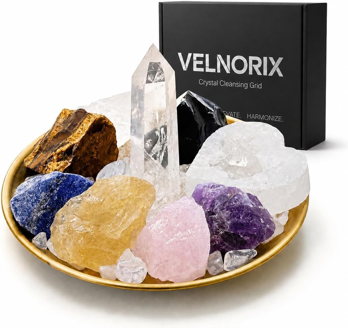 7 Chakra Healing Crystals Grid Set – Real Stones, Clear Quartz Tower, Amethyst & Tree of Life Altar Tray – Spiritual Meditation & Reiki Decor for Yoga, Positive Energy (Guide Included)