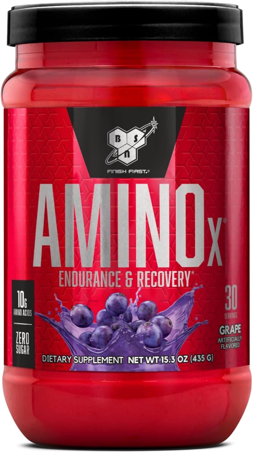 BSN Amino X Muscle Recovery & Endurance Powder with BCAAs, 10 Grams of Amino Acids, Keto Friendly, Caffeine-Free, Support Endurance, Zero Sugar, Grape, 30 servings, 15.34 Ounce (Packaging May Vary)