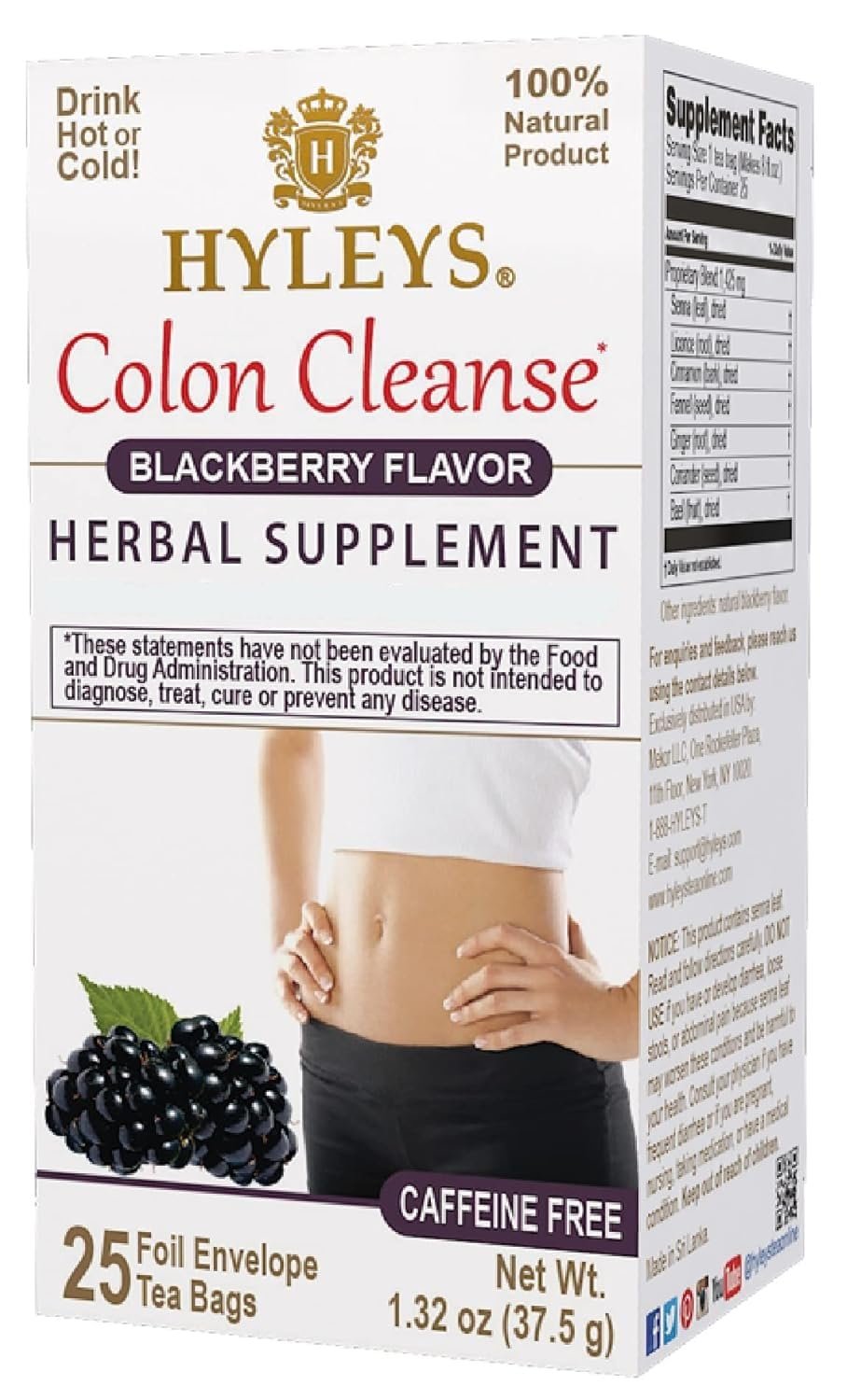 HYLEYS Colon Cleanse Tea BlackBerry Flavor – 25 Tea Bags (1 Pack)