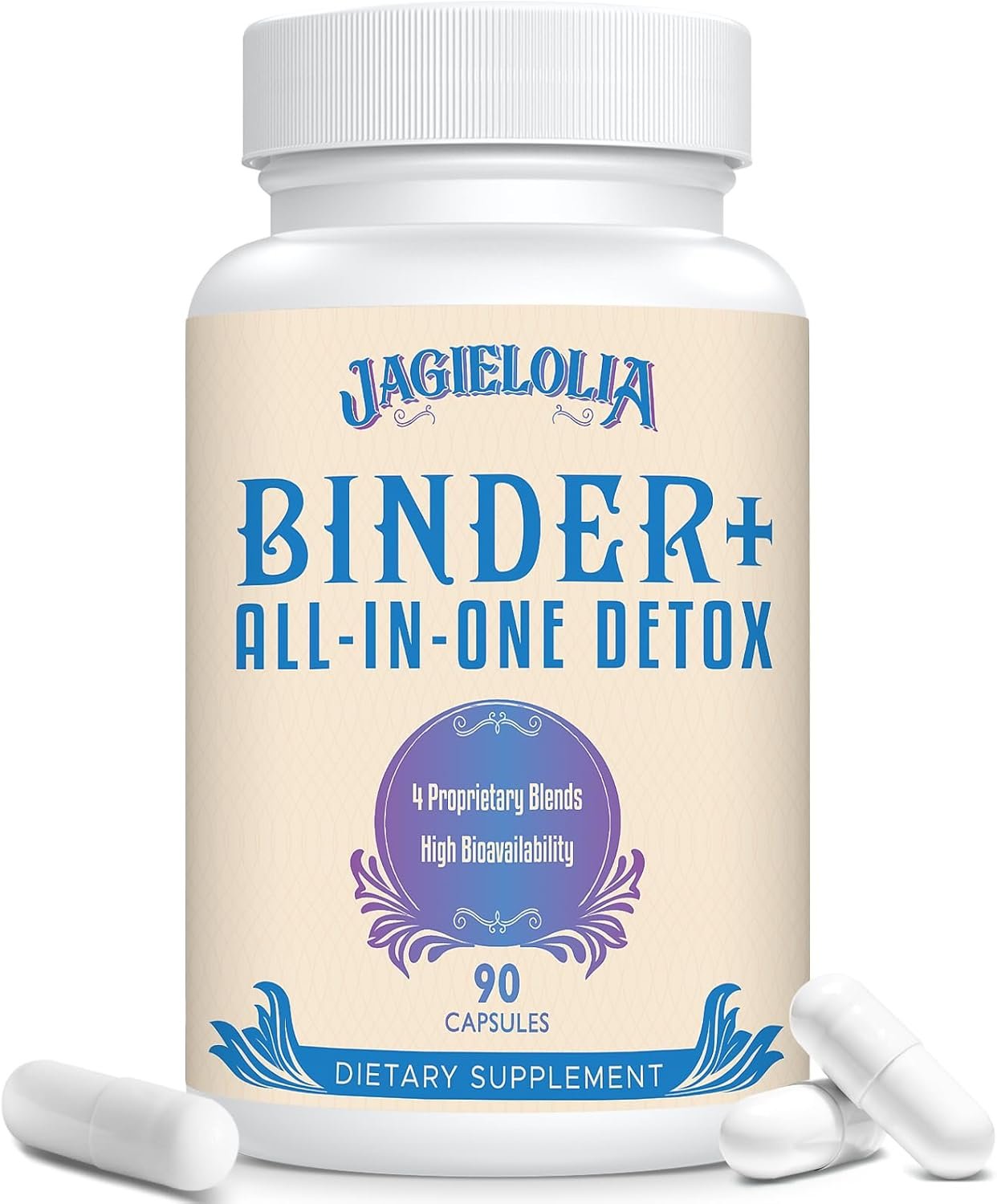 Jagielolia All-in-One Detox Binder Supplement 1500 MG – High Bioavailability, Liver Gut Detox Cleanse with Activated Charcoal, Zeolite & Bentonite Clay for Toxins, Liver, Digestive, 90 Vegan Capsules
