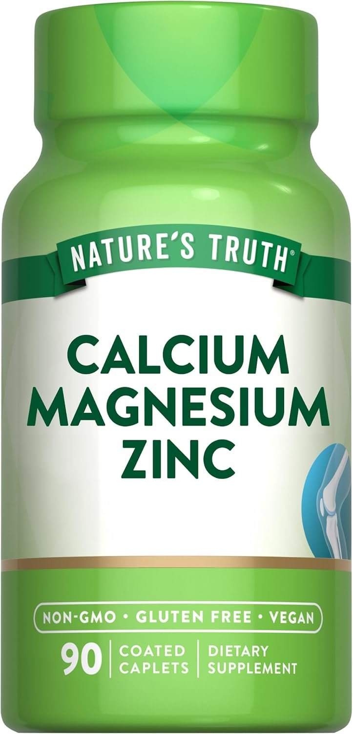 Nature’s Truth Calcium Magnesium Zinc | 90 Coated Caplets | Vegan, Non-GMO, and Gluten Free Supplement