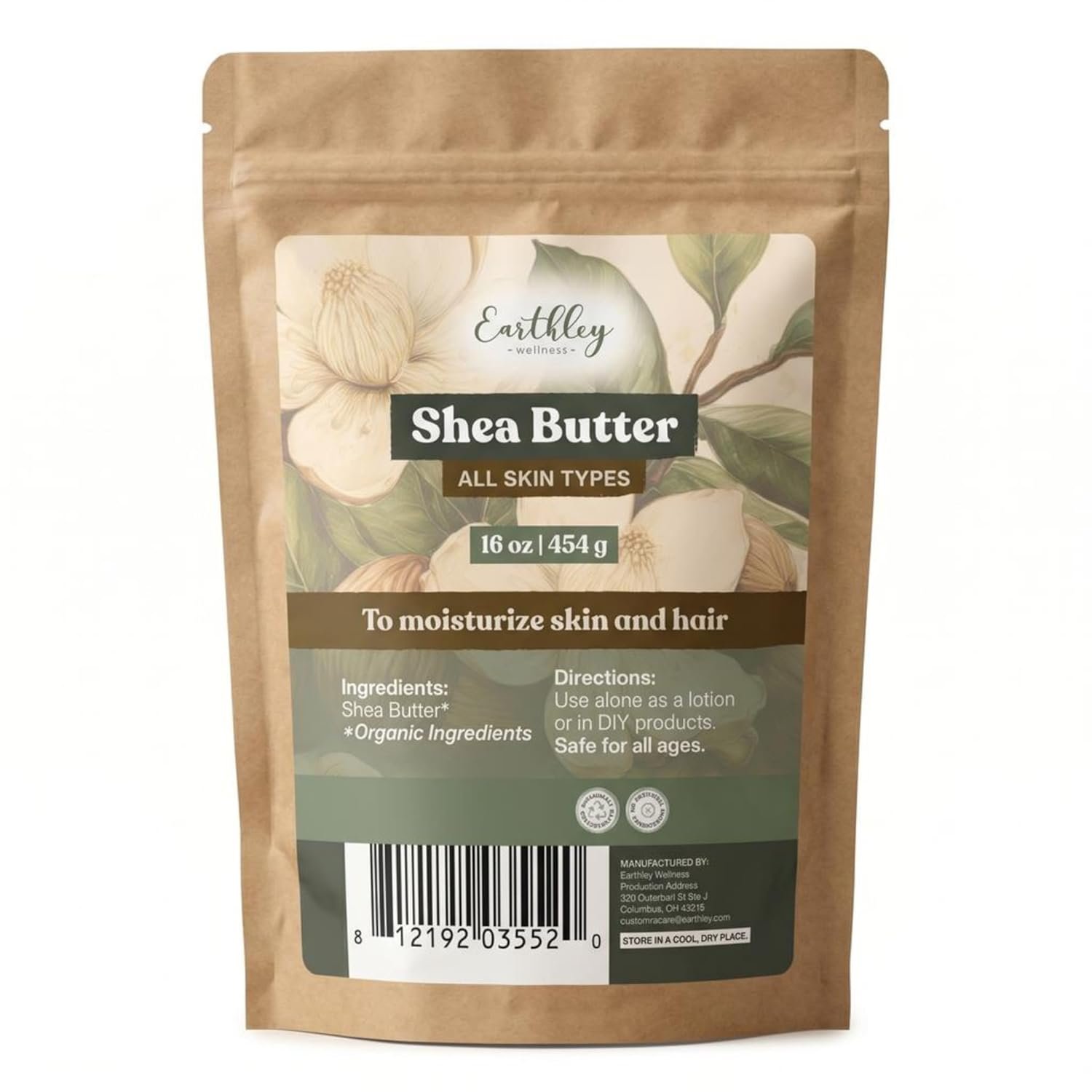 Earthley Wellness Shea Butter, Organic Butter for All Skin Types, Virgin and Raw, Lotion to Moisturize Skin and Hair, DIY Product Helper, Blocks of Cut Shea Butter (16oz)