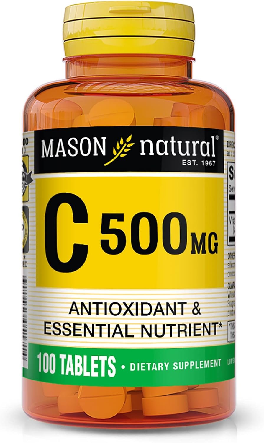 Mason Natural Vitamin C 500 mg, Daily Dietary Supplement with Essential Nutrient to Support Immune Function & Overall Wellness, 100 Tablets (Pack of 1)