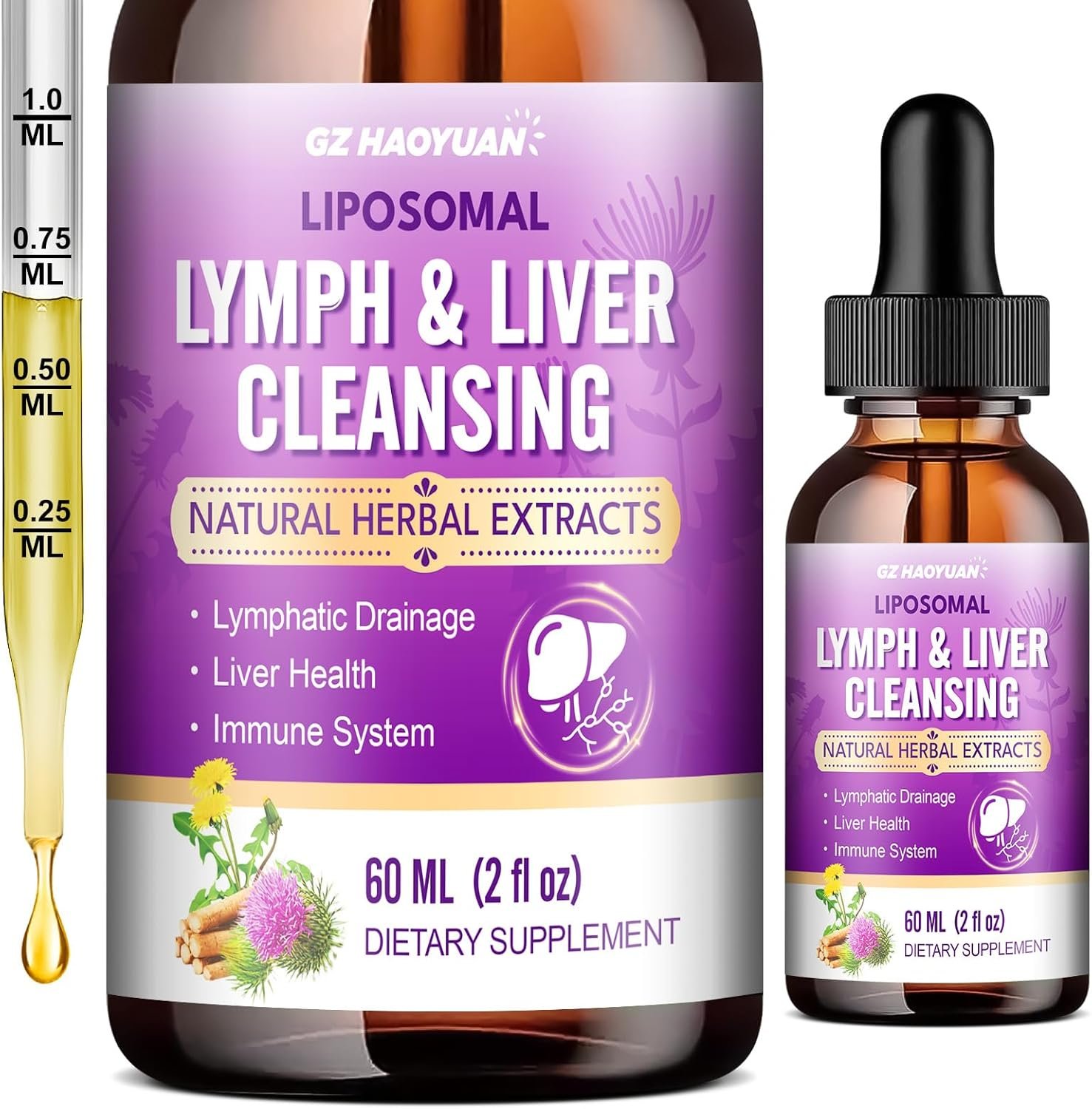 Lymphatic Drainage – Liver Cleanse Detox & Repair Drops, Liposomal Milk Thistle, Echinacea, Artichoke, Dandelion, Turmeric, ”Lymph-Liver” Cleanse Detox Supplement, Immune & Health, Vegan, 2 Fl.Oz