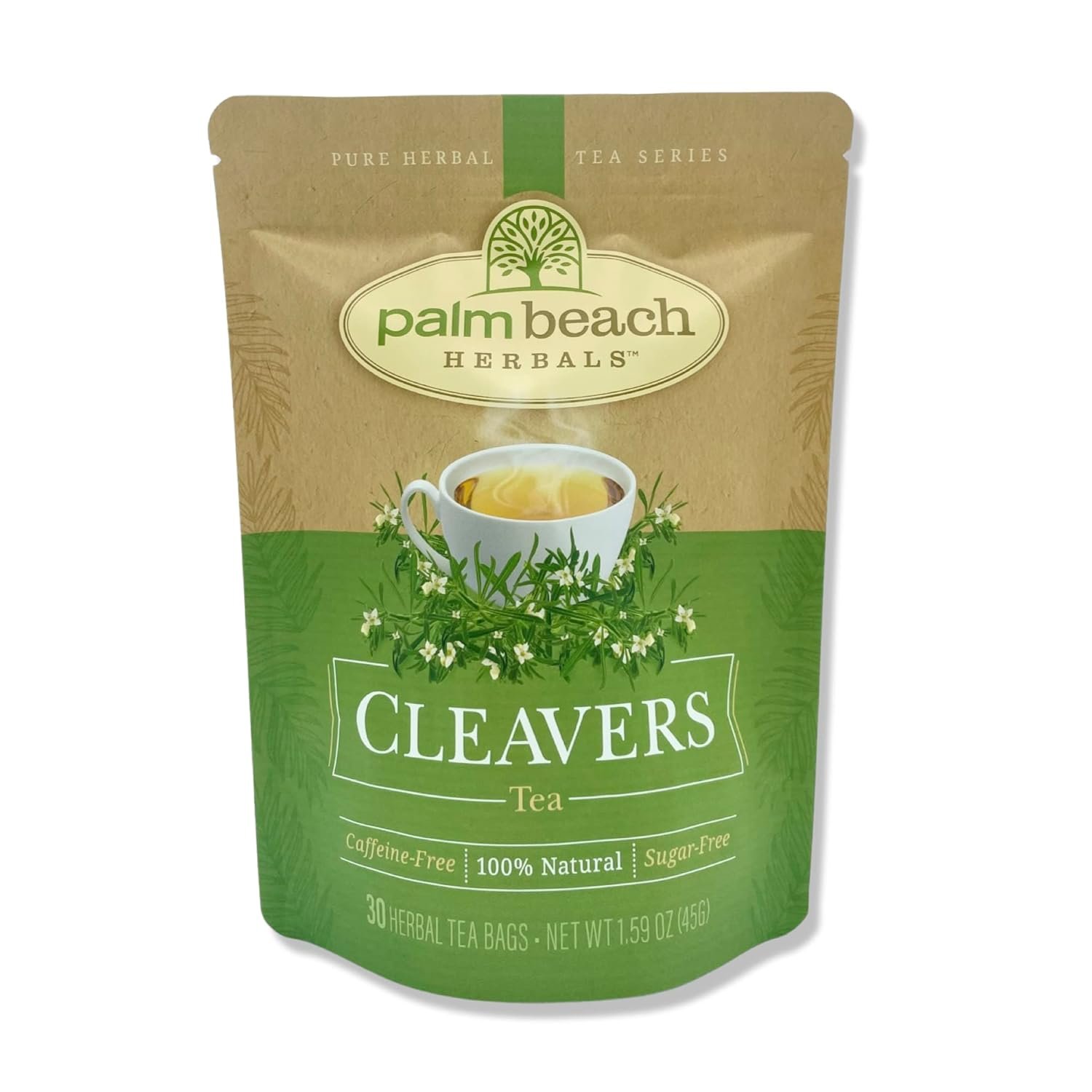 Palm Beach Herbs Cleavers Tea – Cleavers Herb for Lymphatic, Urinary and Wellness Support – Caffeine Free – Sugar Free – 30 Tea Bags