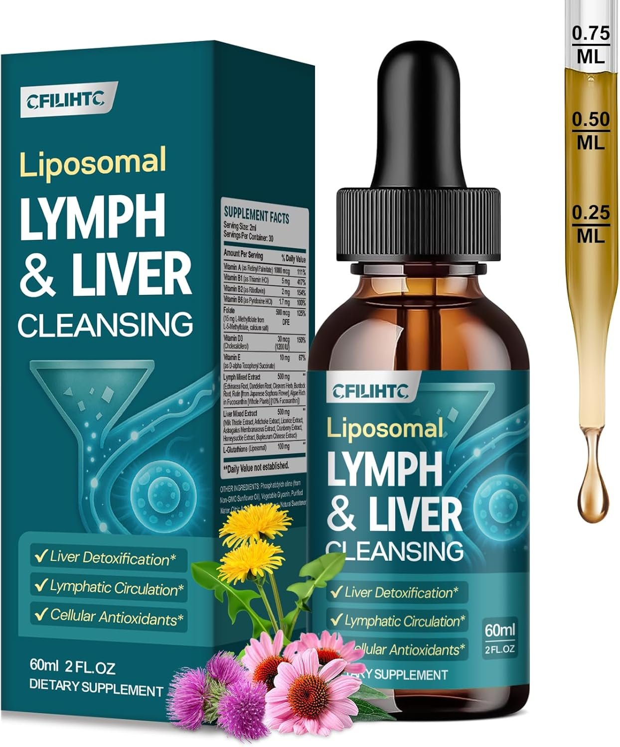 Liposomal Lymphatic Drainage Drops – 21 in 1 Liver Cleanse Detox & Repair with Milk Thistle, Echinacea, Burdock Root, Liposomal Glutathione, Vitamin Complex ”Lymph-Liver” Gut & Metabolic Health