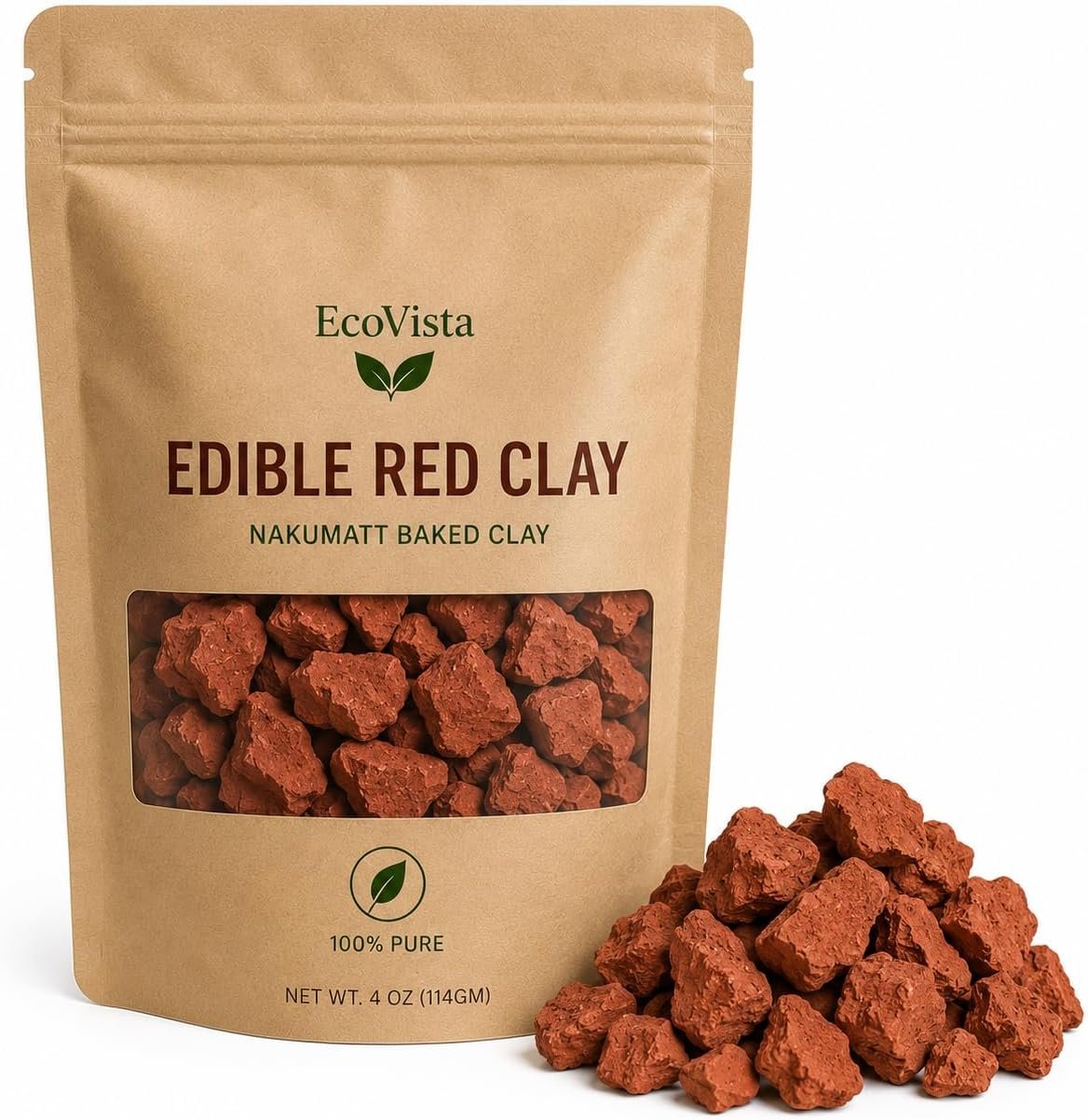 Edible Nakumatt Baked Red Clay 4 oz | 100% Pure Mineral Clay | Natural Edible Chunks, Roasted Red Chips (114gm)