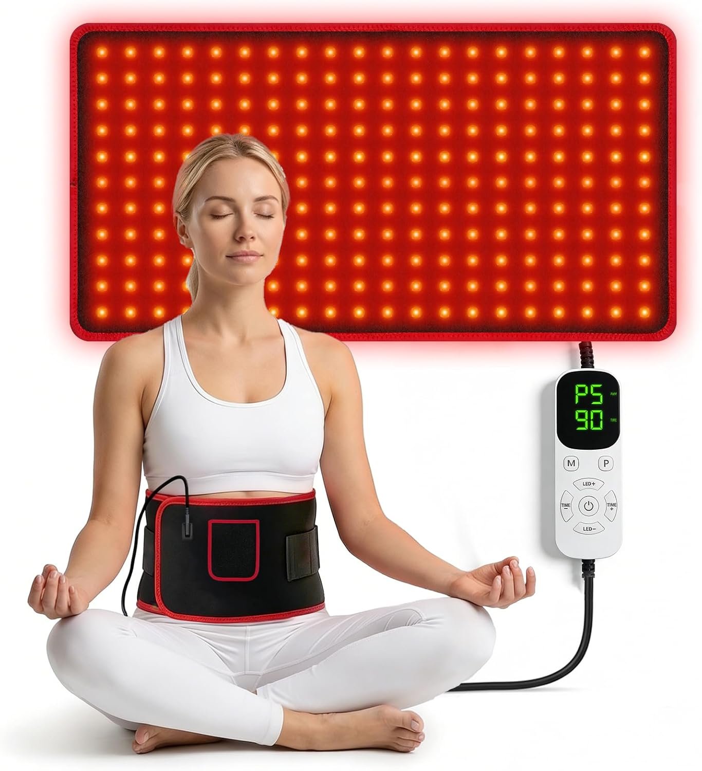 24″x12″ Red Light Therapy Mat for Body Pain Relief, 660nm & 850nm Near Infrared Light Pad, 242 LED Flexible Redlight Blanket with Lightness Timer Pulse Control for Back Belly Knee Joints Muscle(Black)