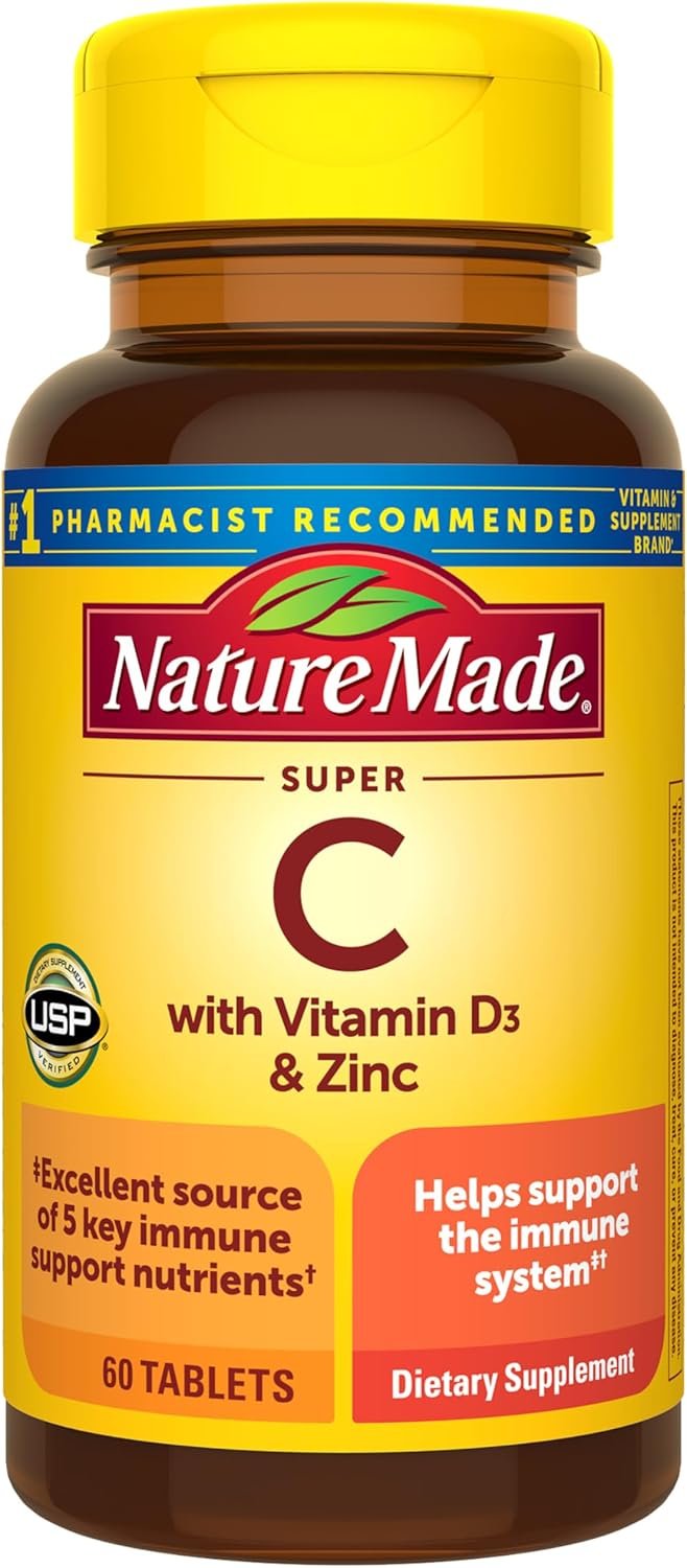 Nature Made Super C, Vitamin C and Zinc with Vitamin D3, Dietary Supplement for Immune Support, 60 Tablets, 60 Day Supply