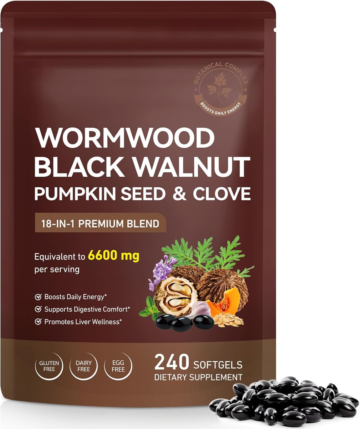 FANSHI Wormwood Black Walnut Clove Cleanse for Humans,18-in-1 Premium Herbal Blend Capsules, Supports Cleanse & Digestive Health, 240 Softgels