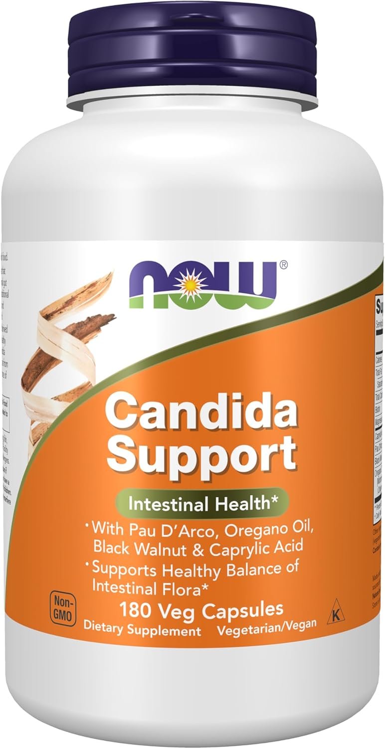NOW Foods Supplements, Candida Support with Pau D’Arco, Oregano Oil, Black Walnut & Caprylic Acid, 180 Veg Capsules