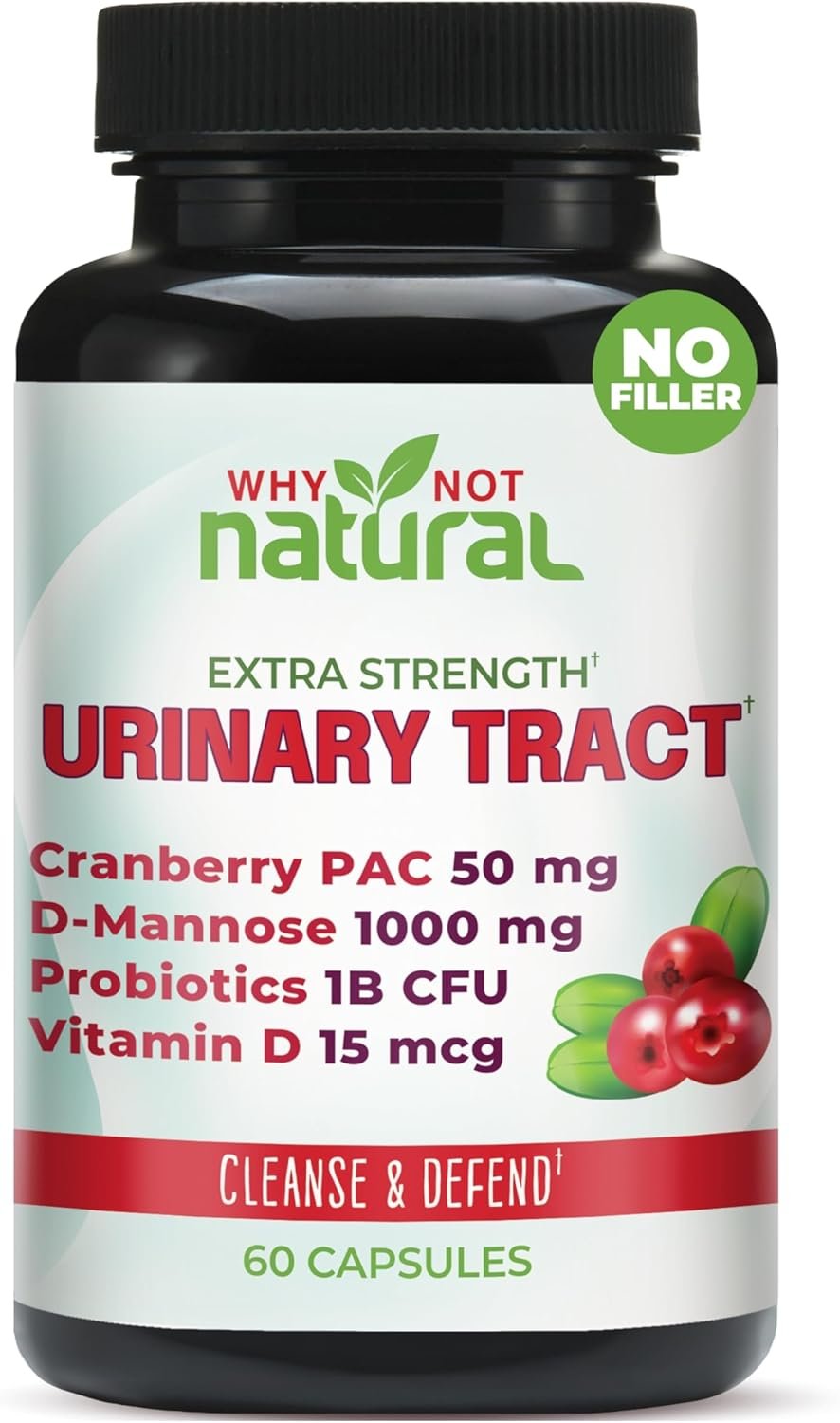 Why Not Natural 5-in-1 UTI Pills with D Mannose, Cranberry PAC Extract, Probiotics and Vitamin D – Urinary Health Formula for Women and Men