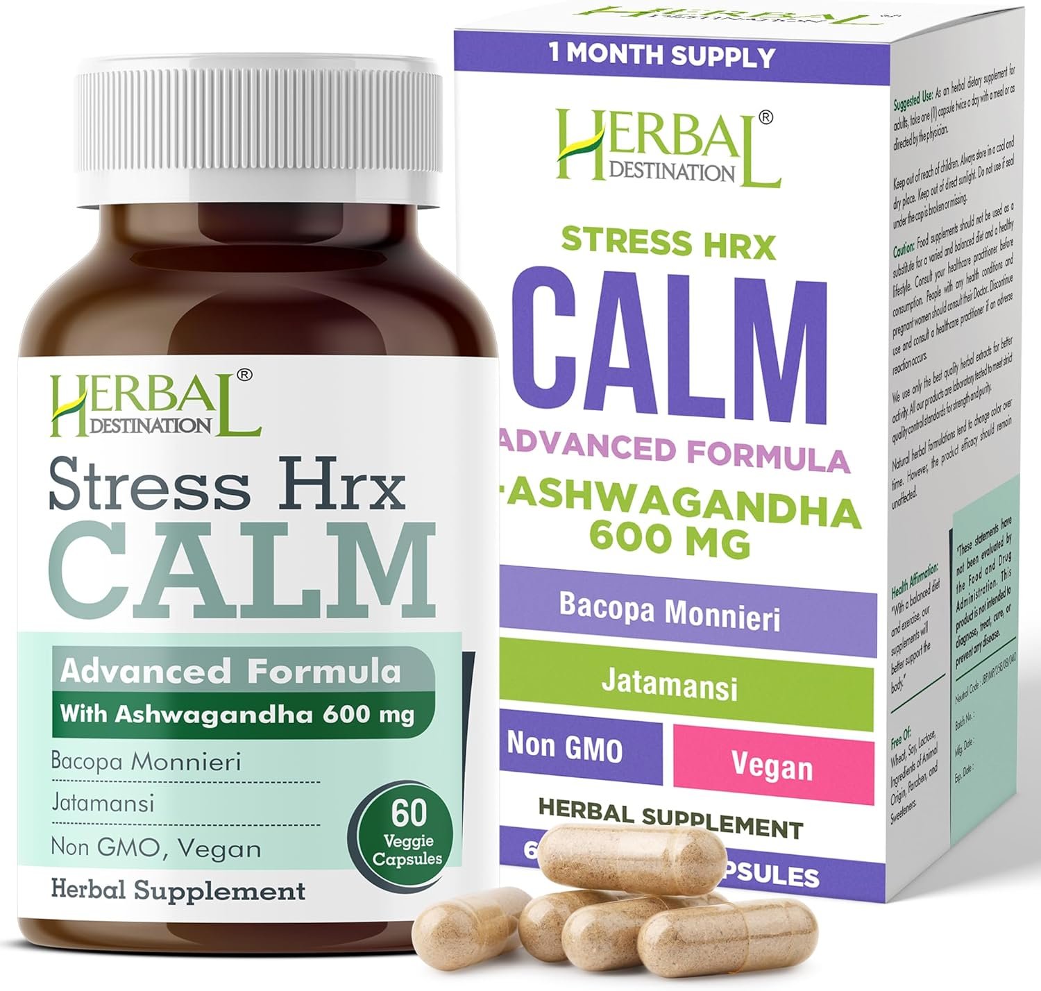 Stress Hrx, Ashwagandha Supplement Capsule, Herbal Destination Stress Relief – 60 Count
