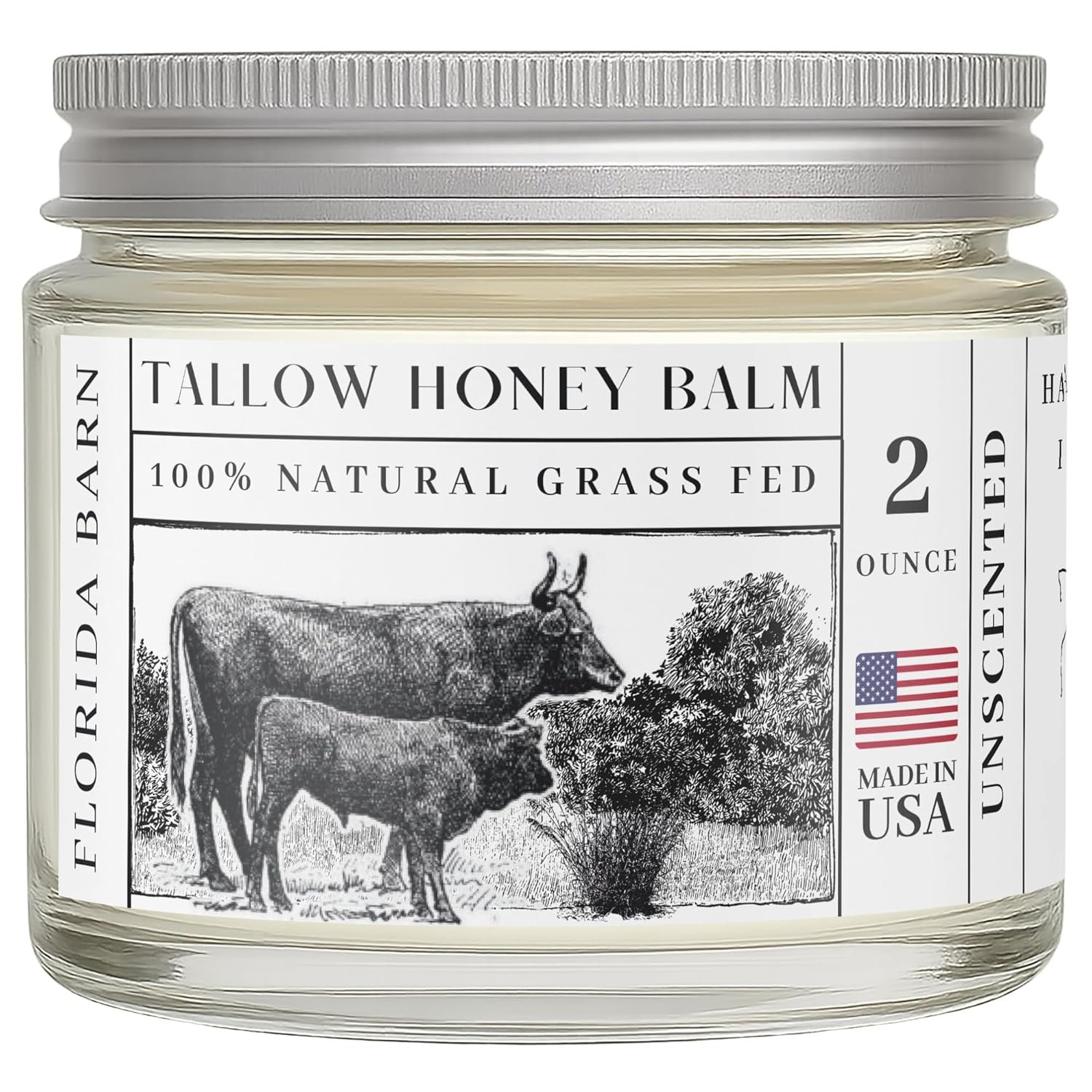 Tallow Honey Balm, 2 oz, Organic Raw Honey & Castor Oil, Grass-Fed Beef Tallow, All-Natural Moisturizer for Dry and Sensitive Skin, Soothing Body and Face Cream