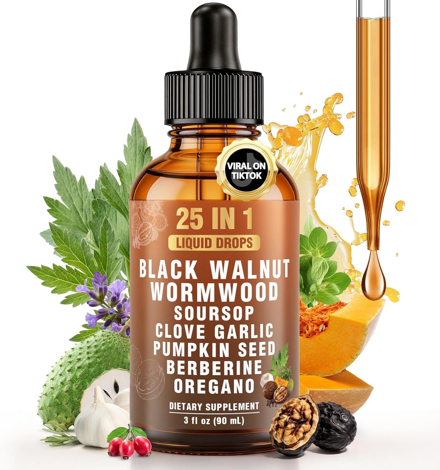 25-in-1 Liposomal Wormwood Black Walnut Clove Parasite Cleanse with Clove, Garlic, Pumpkin Seed, Oregano & Berberine – 98% Absorption for Superior Digestive Health & Balance, 90ml