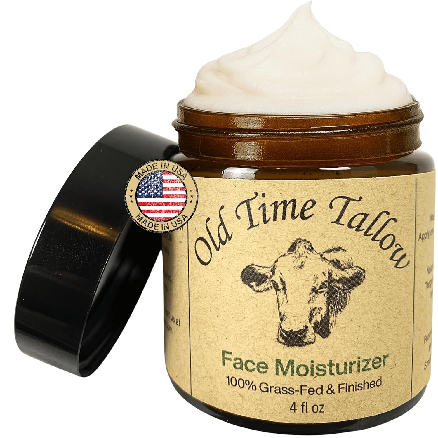 Organic Tallow Face Moisturizer – 4oz – 100% Grass Fed Beef Tallow For Skin Care – Made in the USA – Whipped Tallow Balm – Hydrating Salve – Natural Lotion – Ancestral Skincare – Amber Glass – Vanilla