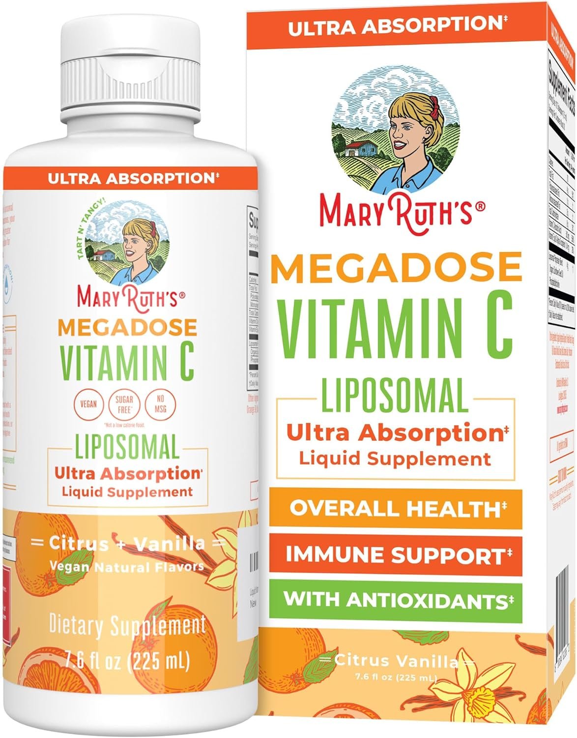 MaryRuth’s Megadose Liquid Vitamin C Liposomal | 500 mg Per Serving | Ultra Absorption | Immunity | Antioxidant Support | Collagen Formation | Vegan | Gluten Free | Sugar Free | 7.6 Oz | 30 Servings