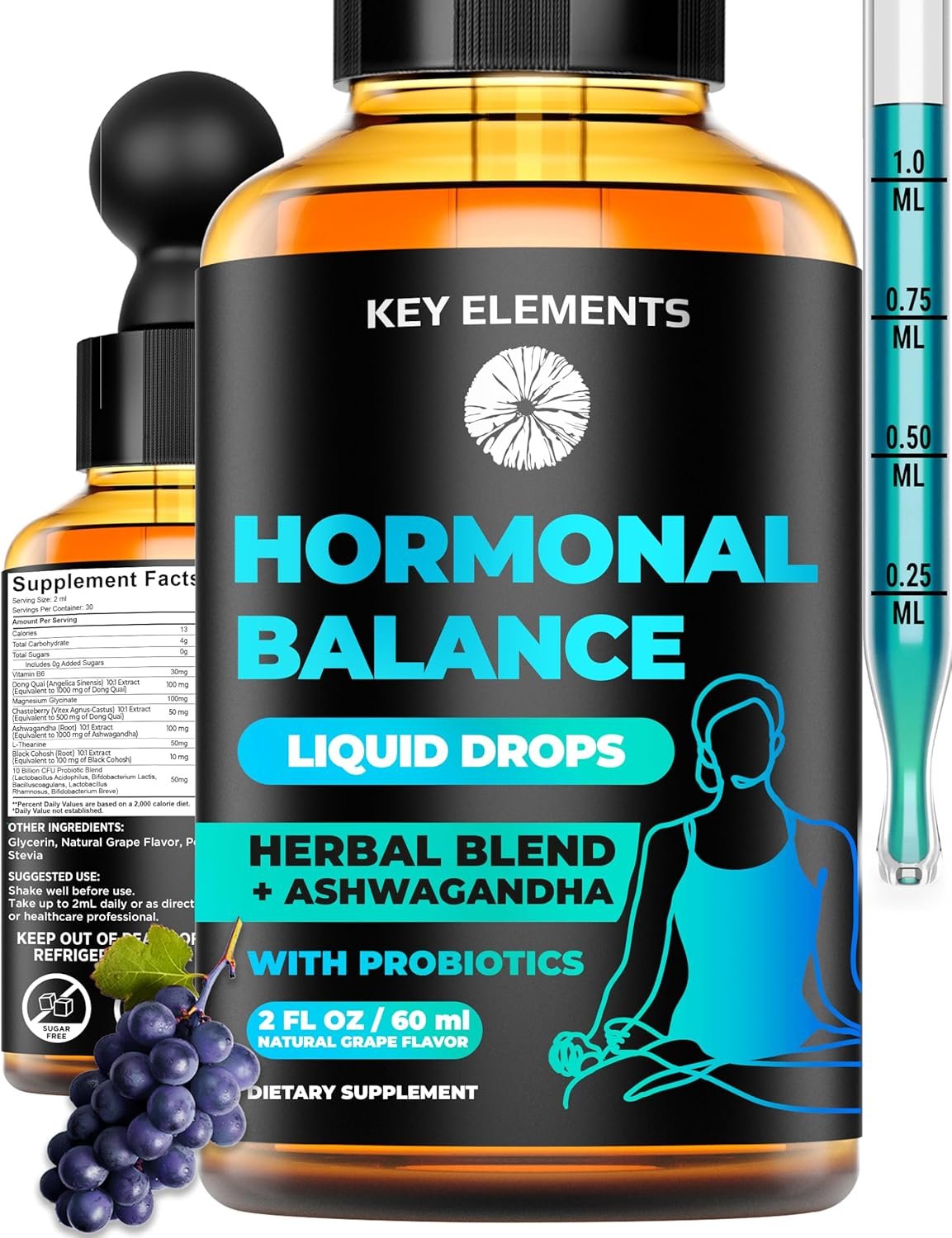 Liquid Hormone Balance Supplements for Women & PMS Relief – Menopause Support PMS Vitamins Menstrual Cramp Relief – PMS Supplements Chasteberry, Black Cohosh for Hot Flashes, Dong Quai & Probiotic