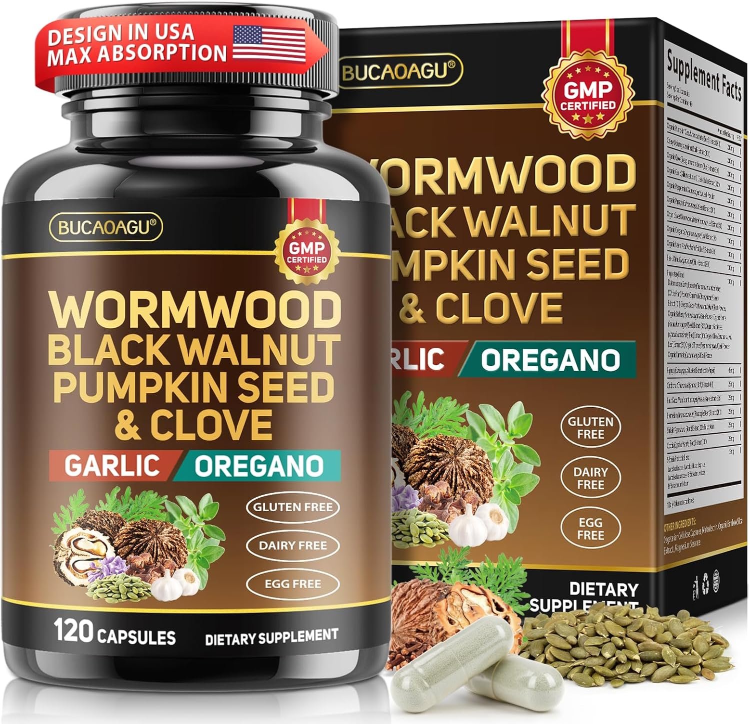 Wormwood Black Walnut Clove Cleanse for Humans – Natural Gut Cleanse & Digestive Health with Pumpkin Seed Garlic Oregano Neem Papaya Turmeric Diatomaceous Earth Probiotic Supplement 120 Capsules