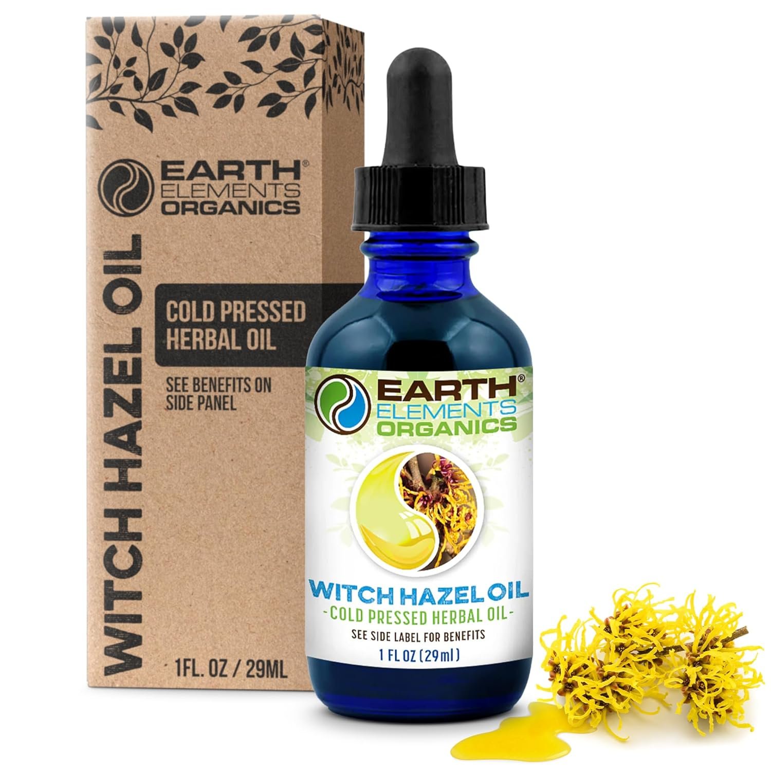 Witch Hazel Oil Raw with Sunflower Oil, Infused, Astringent, Skin Hydration, Moisturizer, Organic Skincare for All Skin Types – 1 fl oz