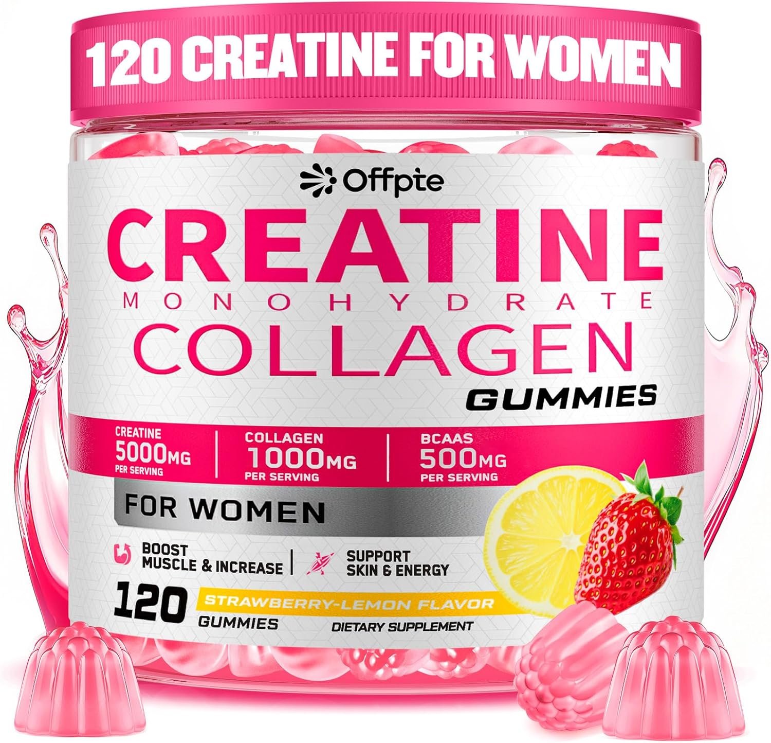 Creatine for Women, 5000mg Creatina Monohidratada Gummies with Collagen + BCAA Chews for Muscle Recovery, Boost Endurance, Flavored Pre-Workout Supplement, Sugar-Free, No Bloating, 4 Gummies Per Day