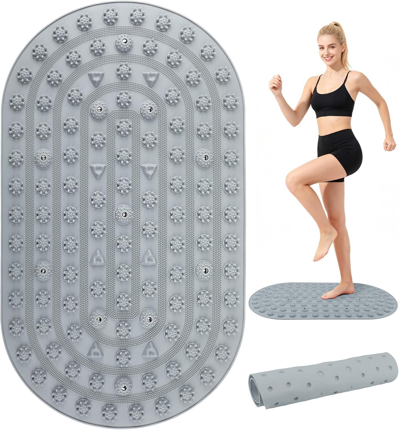 Acupressure Foot Massage Mat – Portable Foldable Foot Massager Mat for Bathroom, Yoga, Outdoor Games, Office Standing Desk Pad, Relieve Foot Pain, Anti-Slip, 30 x 18 inch (Grey)