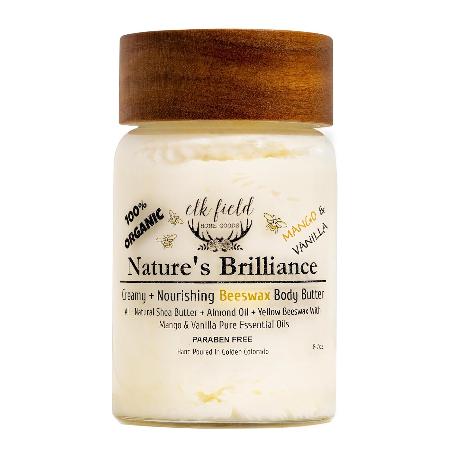 Organic Body Butter with Beeswax |100% Natural & Non Toxic | Organic Lotion with Whipped Shea Butter, Natural Body Butter, Organic Lotion For Women, 8.7oz (Mango Vanilla)