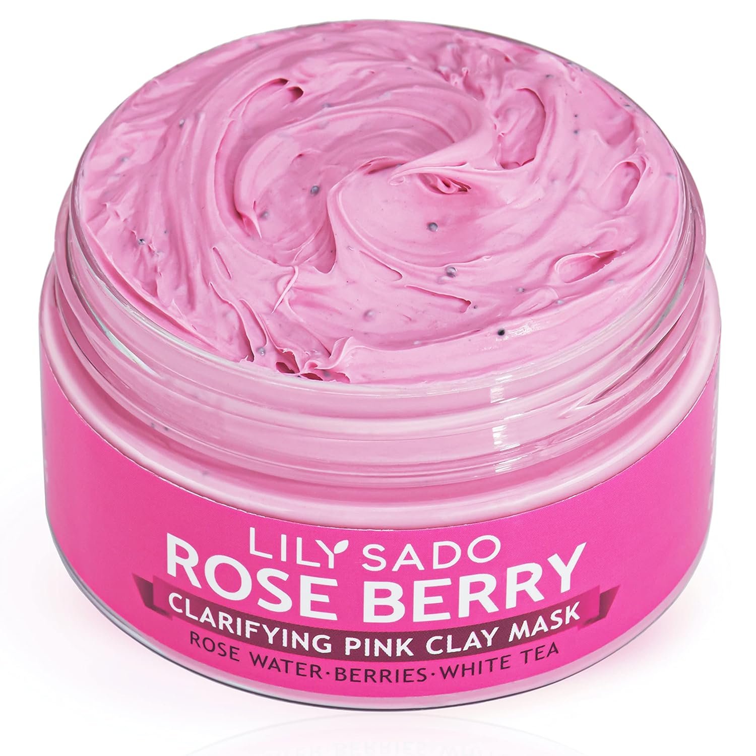 LILY SADO Rose Berry Pink Clay Mask w Rose Water & Fresh Berries – White Tea & Jojoba Beads Gently Exfoliate, Balance & Purify to Prevent Acne & Blackheads – 4 oz